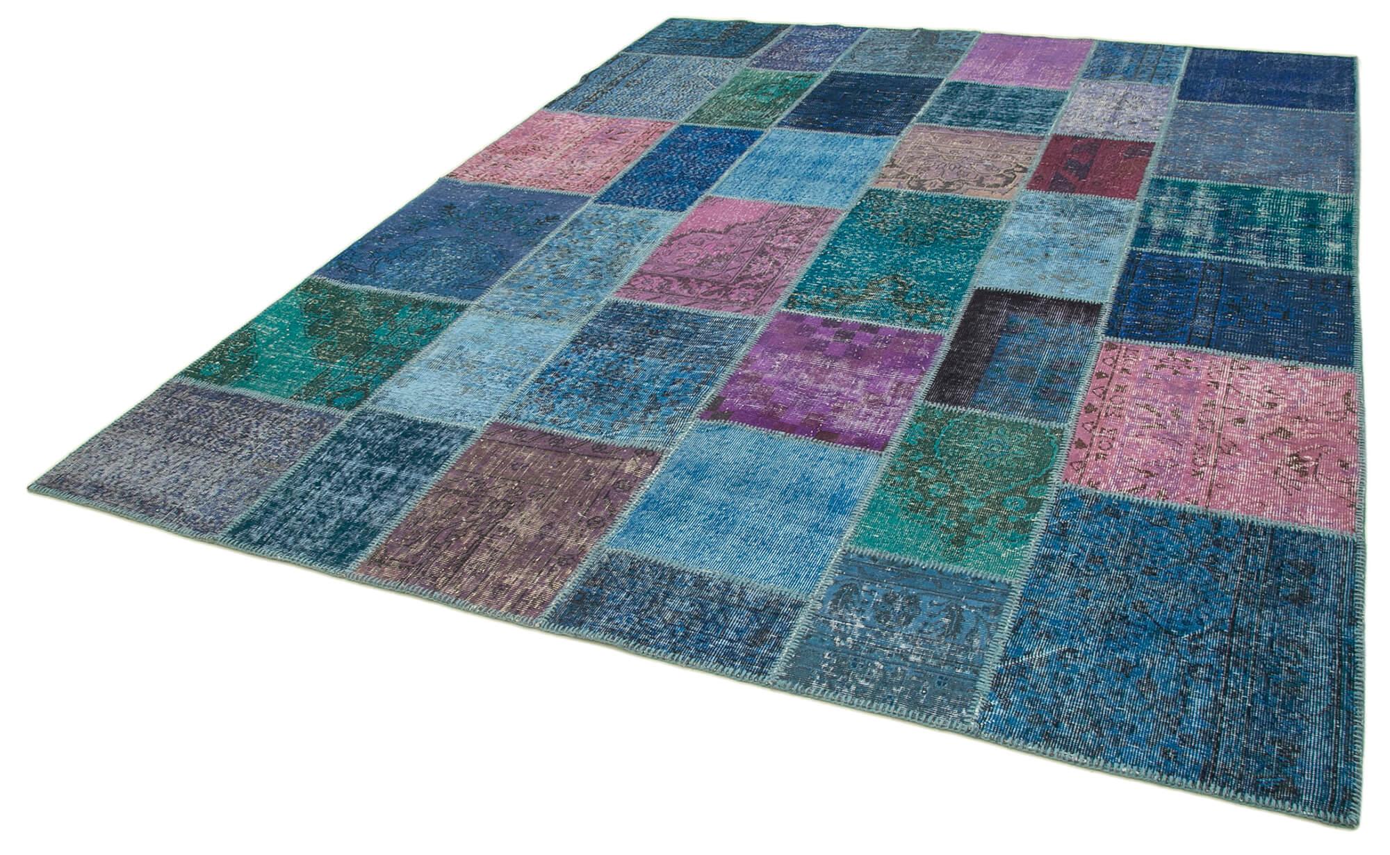 8 x 10 Blue Patchwork Rug - 5