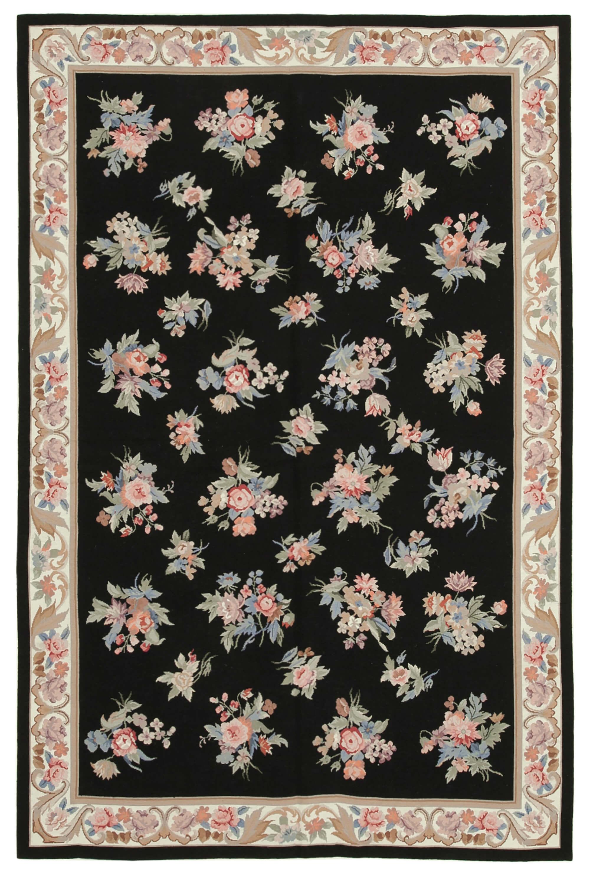 6 x 9 Black Needlepoint Kilim Rug - 873