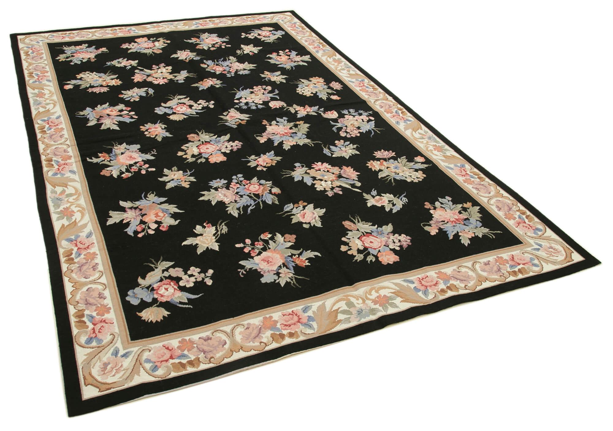 6 x 9 Black Needlepoint Kilim Rug - 873