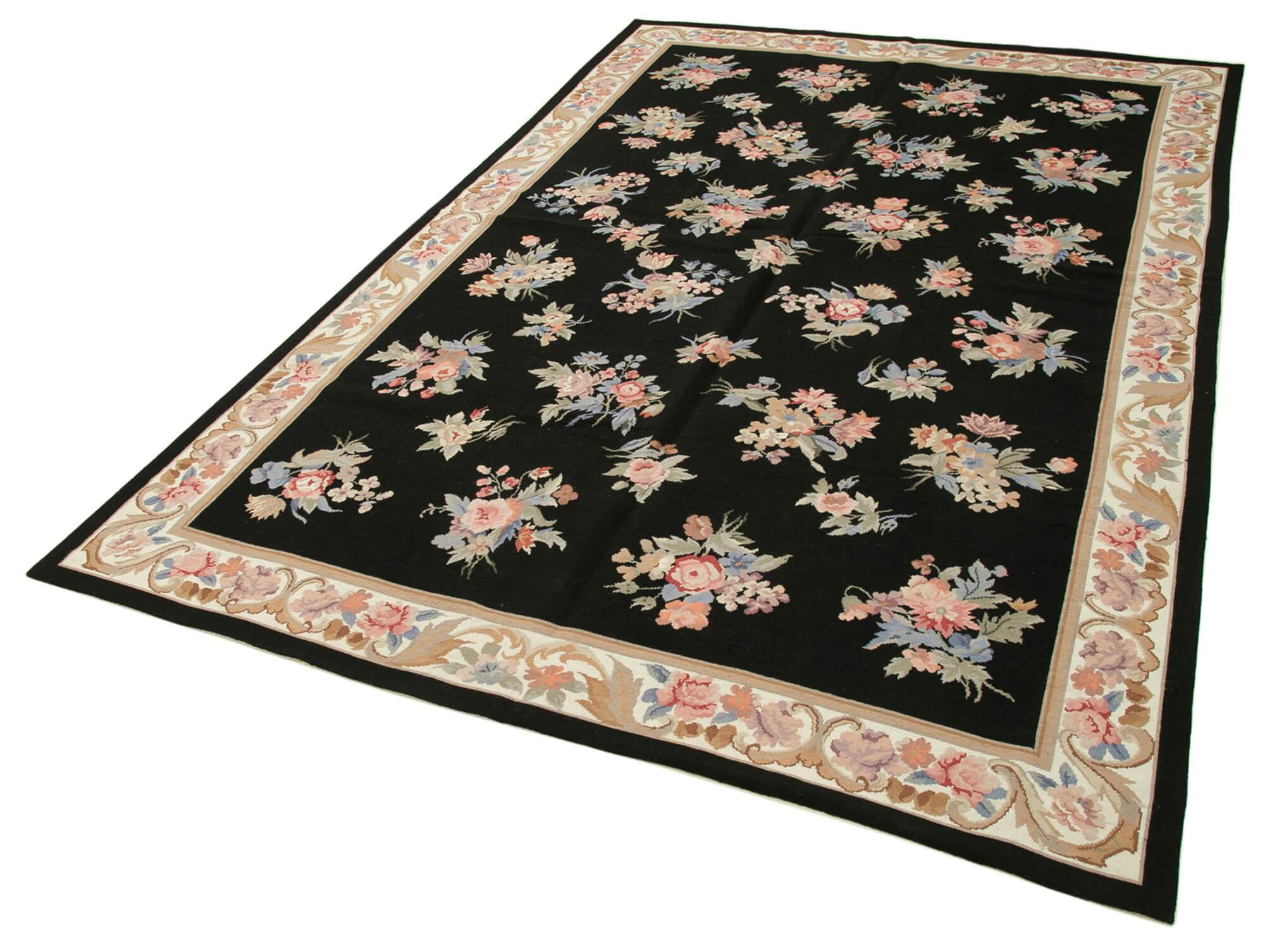 6 x 9 Black Needlepoint Kilim Rug - 873