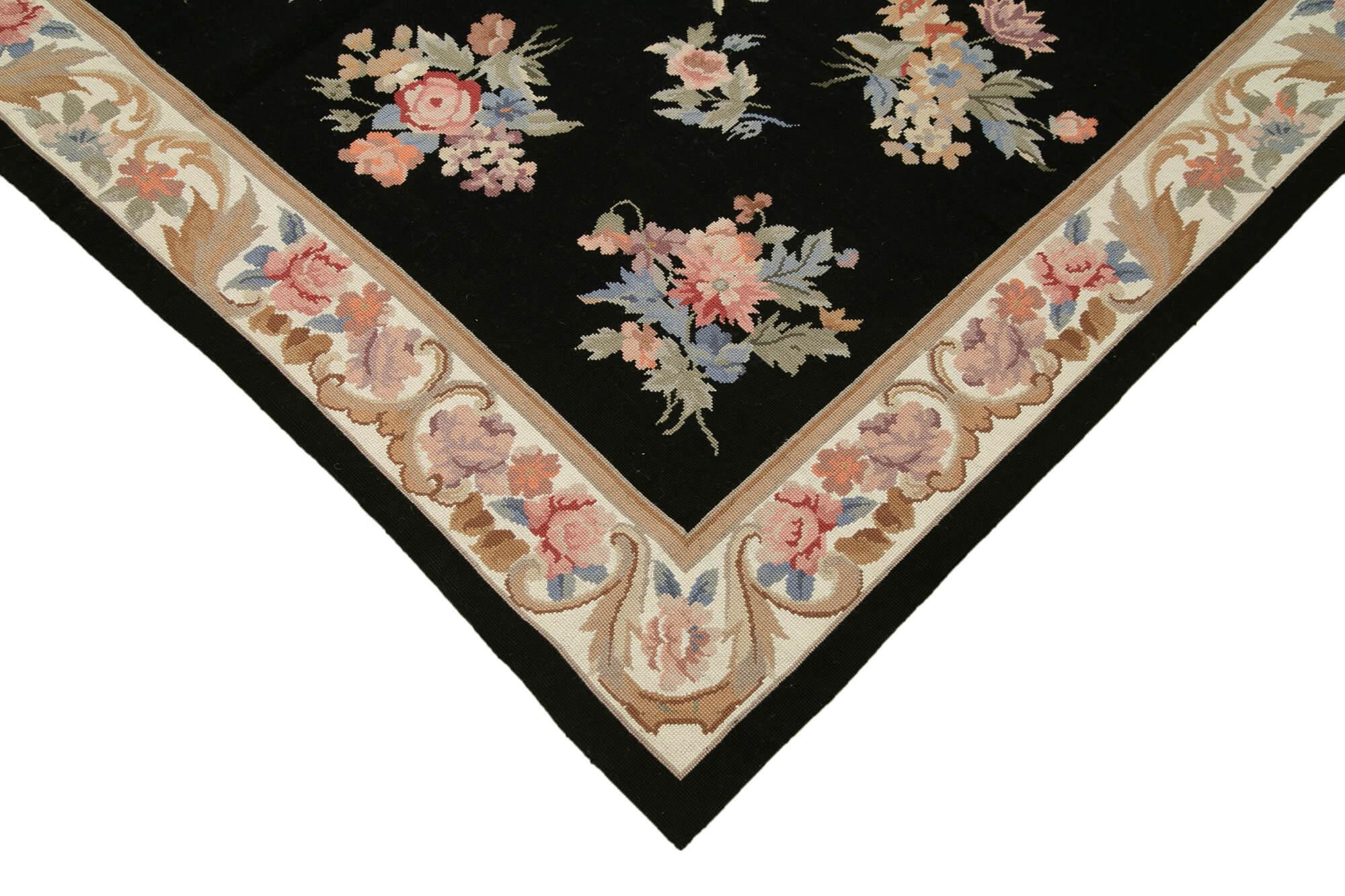 6 x 9 Black Needlepoint Kilim Rug - 873