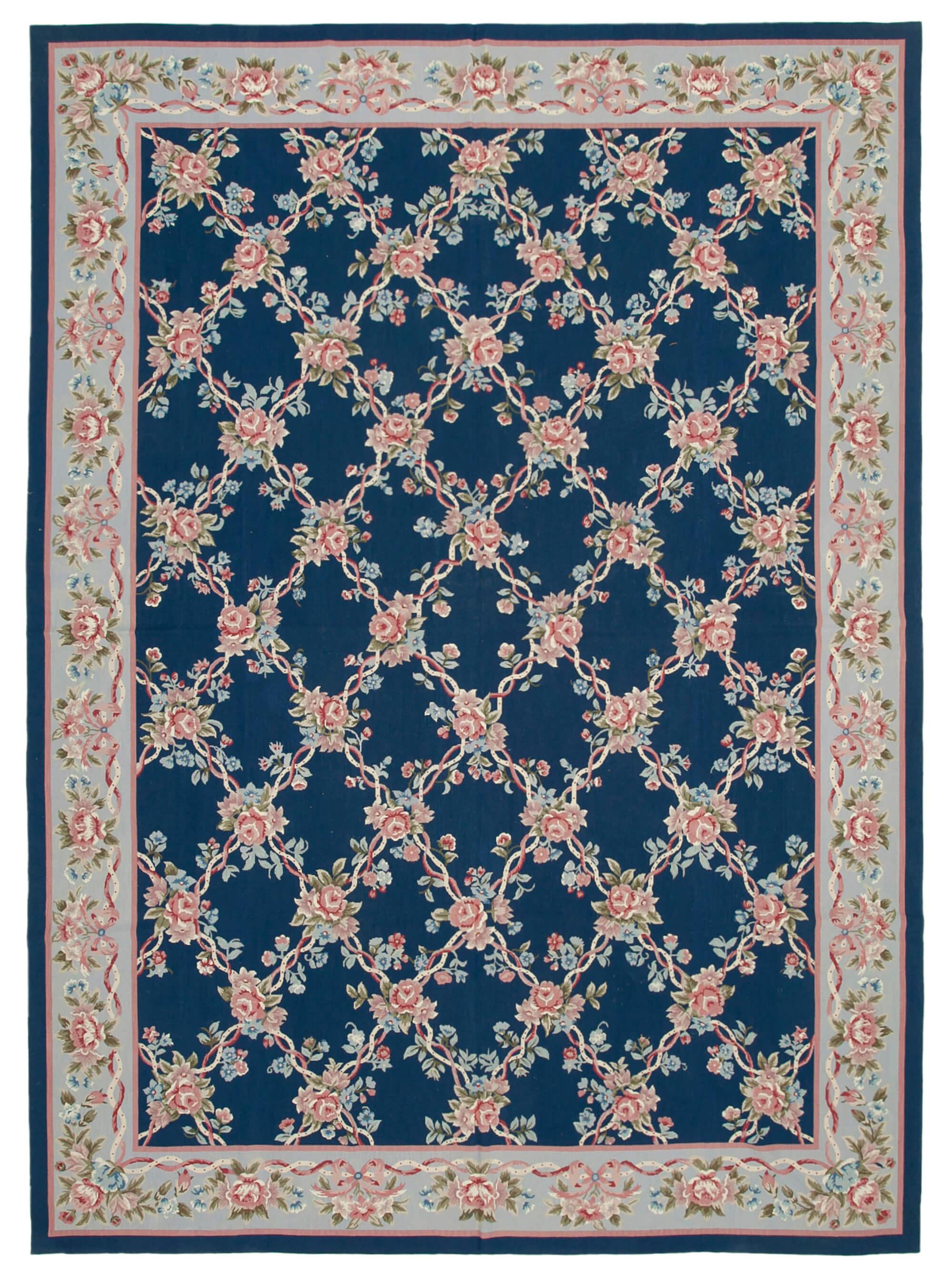 10 x 14 Blue Needlepoint Kilim Rug - 878