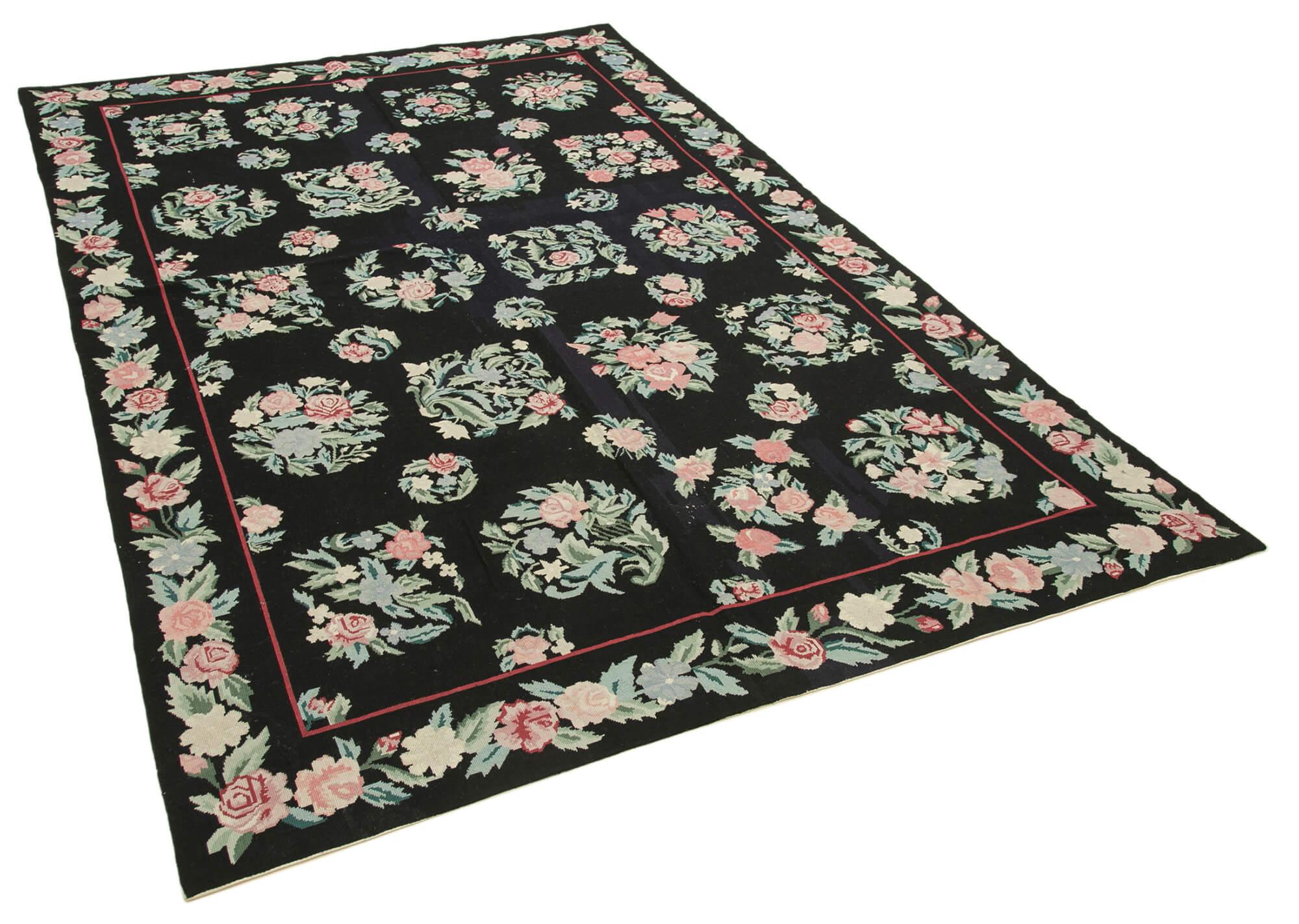 6 x 9 Black Needlepoint Kilim Rug - 882