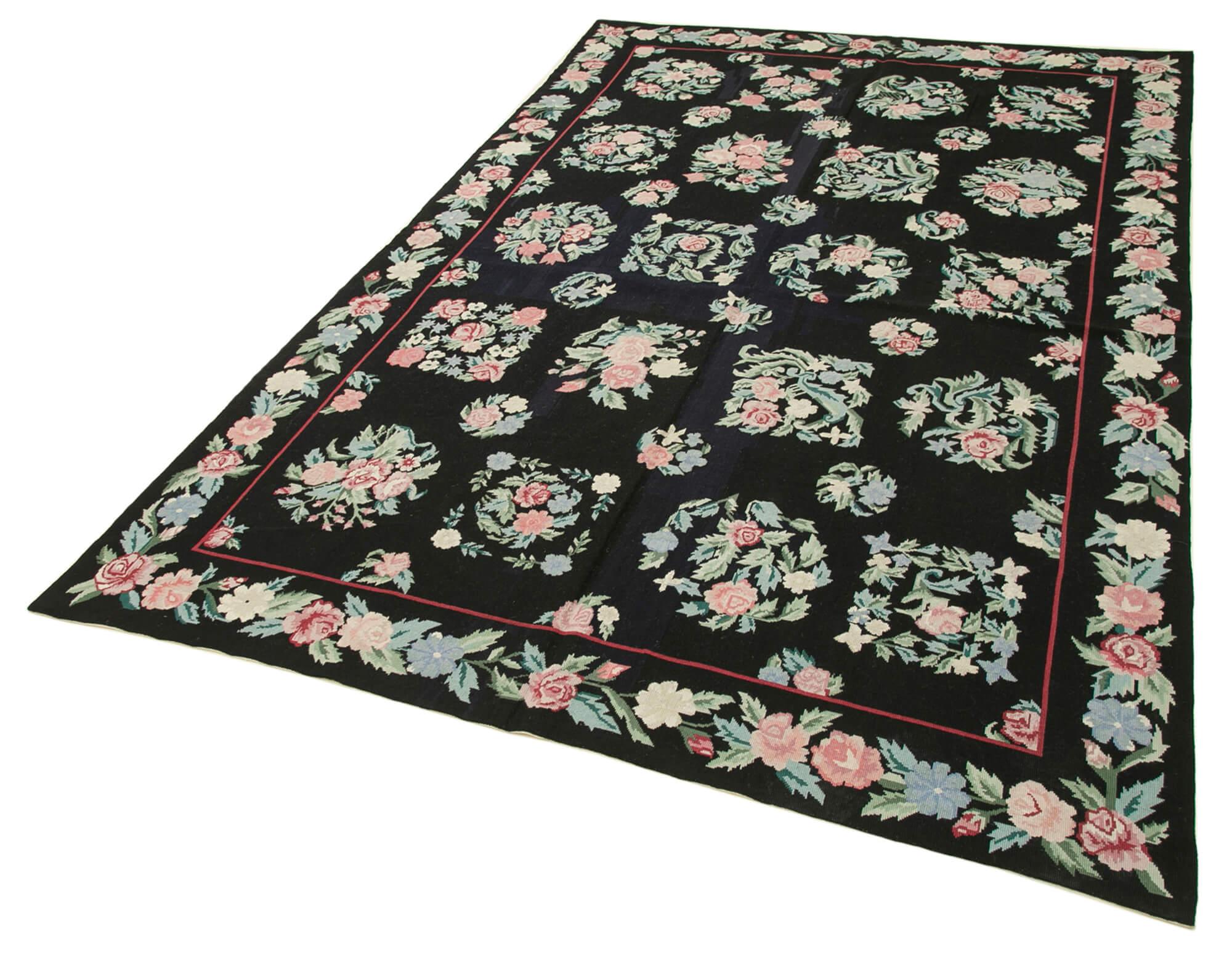 6 x 9 Black Needlepoint Kilim Rug - 882