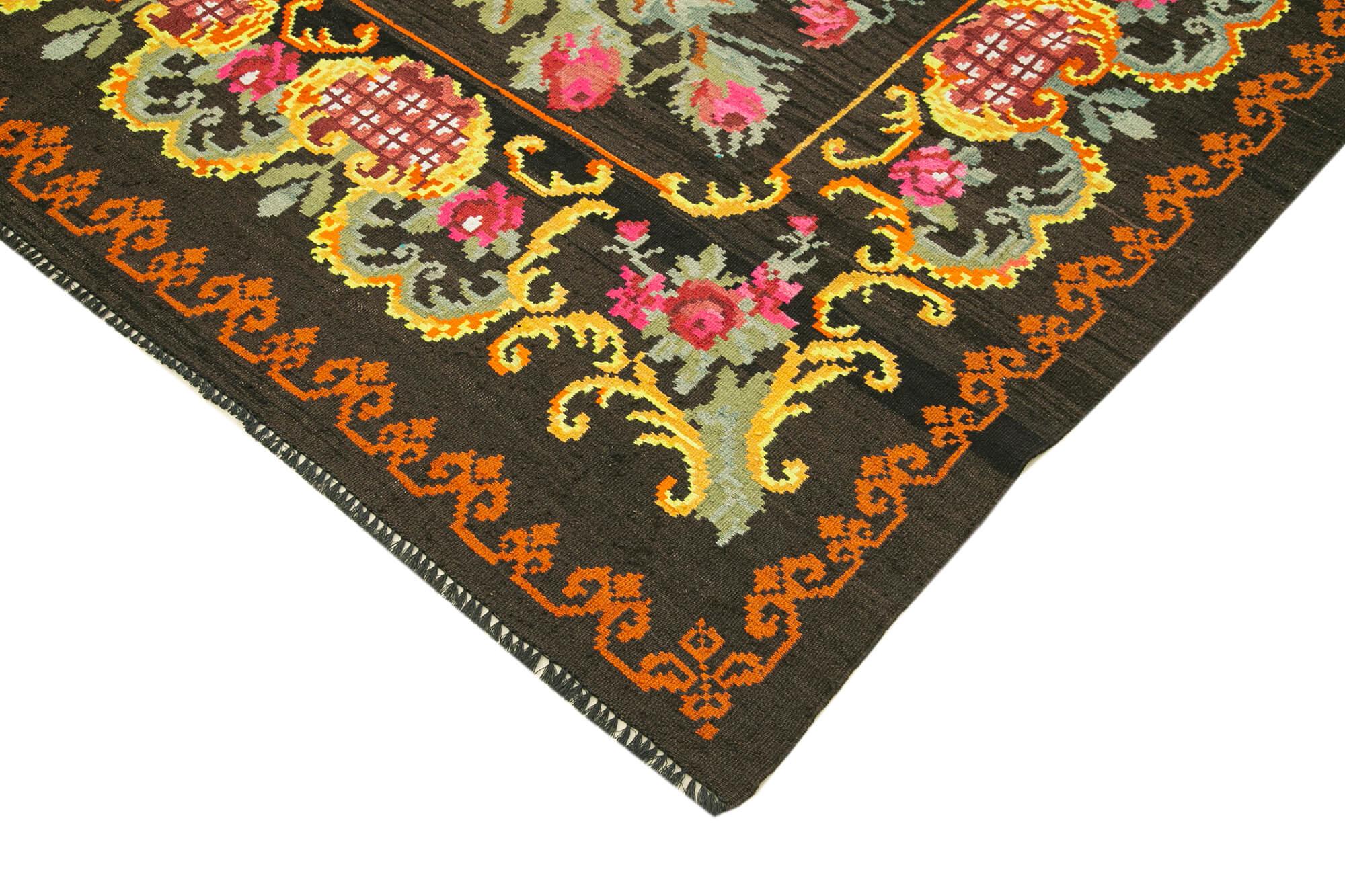 7 x 11 Black Vintage Moldovan Kilim Rug - 62