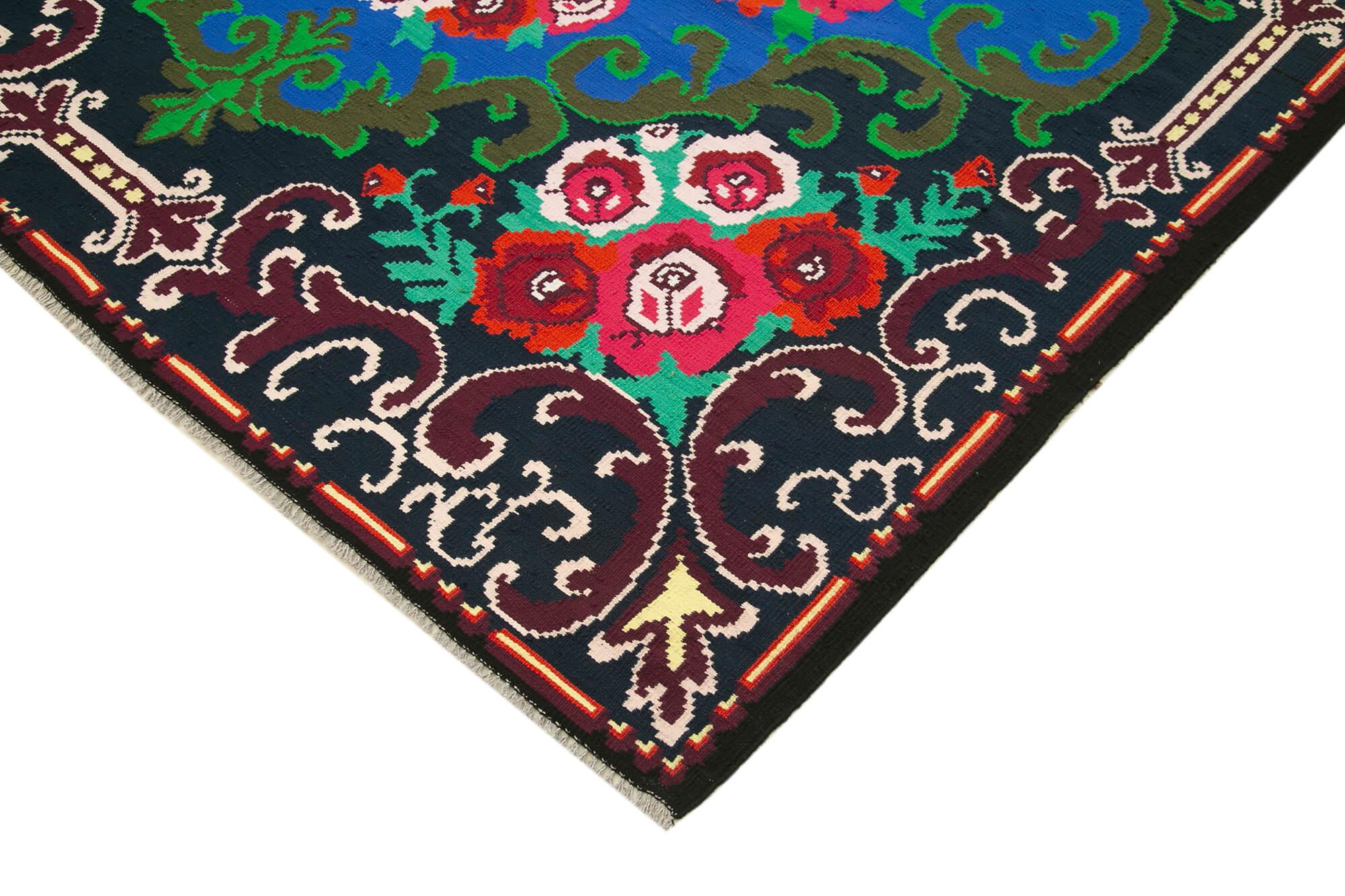 7 x 11 Black Vintage Moldovan Kilim Rug - 64