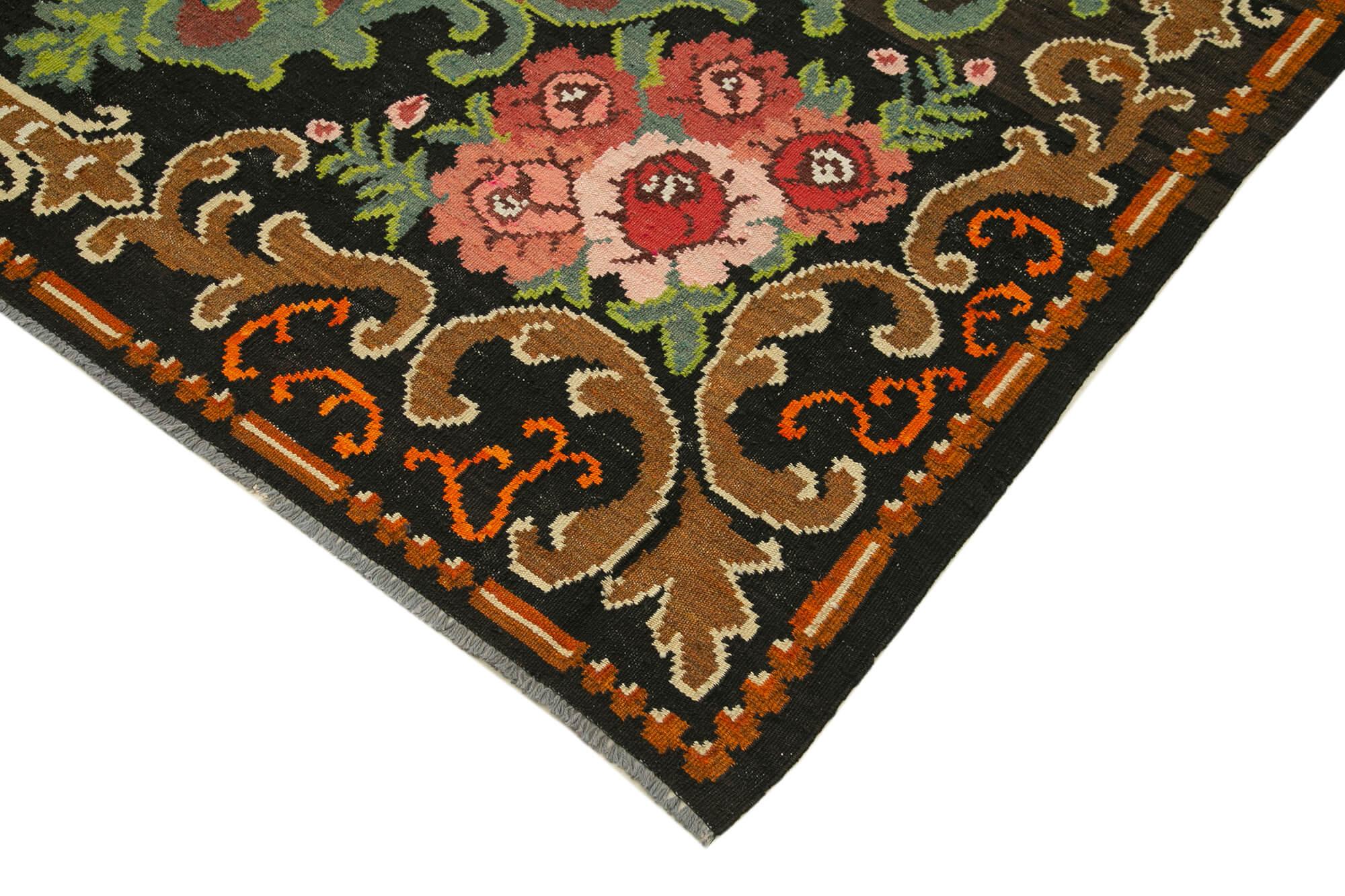 7 x 10 Black Vintage Moldovan Kilim Rug - 76