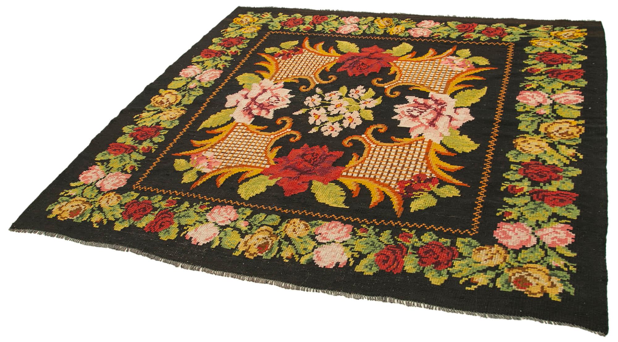 6 x 6 Black Vintage Moldovan Kilim Rug - 80