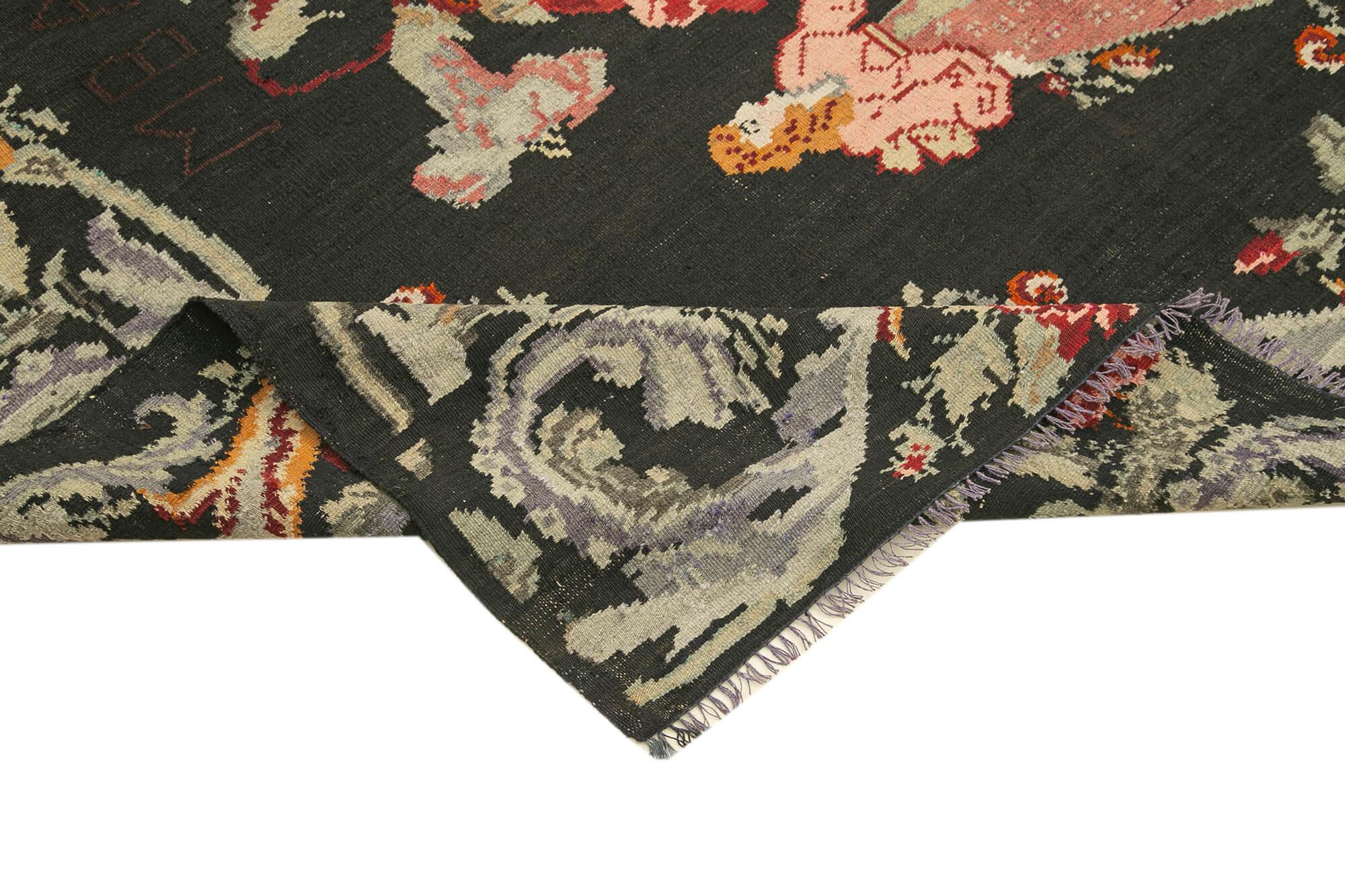 6 x 10 Black Vintage Moldovan Kilim Rug - 86