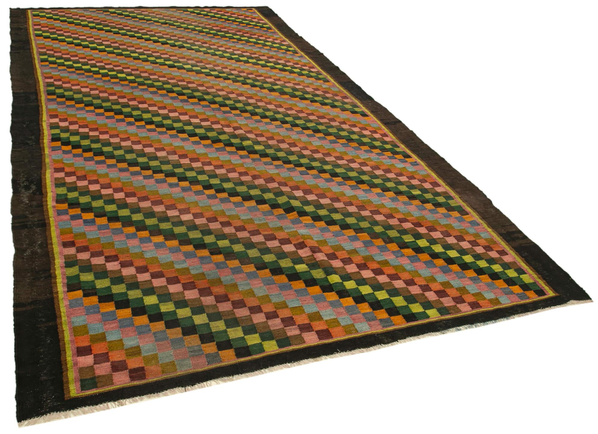 7 x 13 Black Vintage Moldovan Kilim Rug - 90