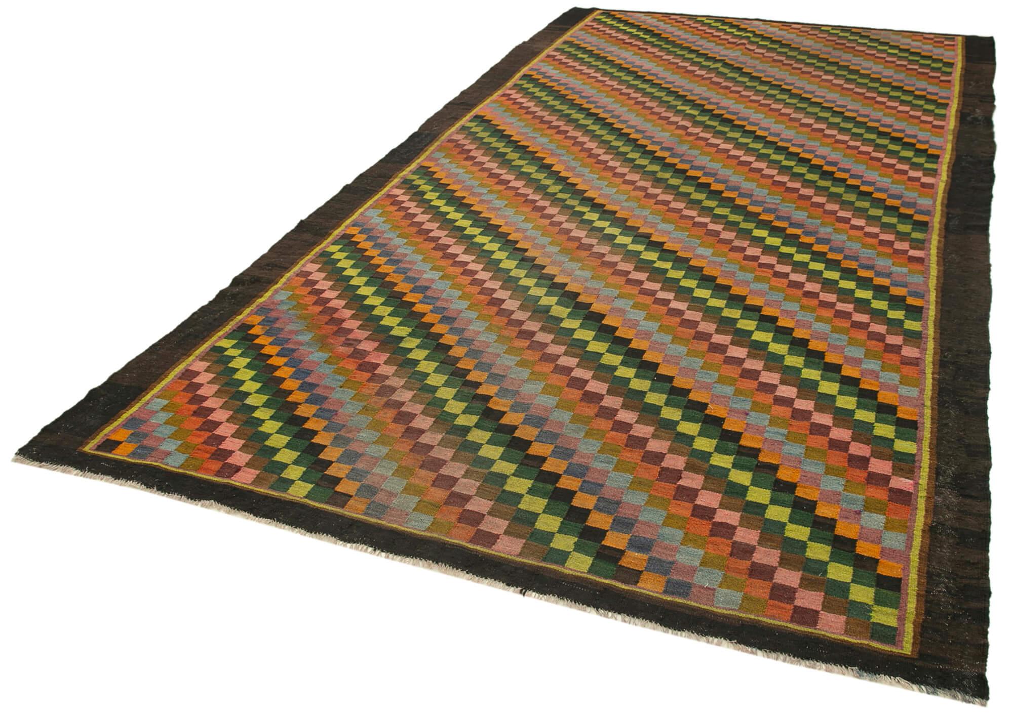 7 x 13 Black Vintage Moldovan Kilim Rug - 90