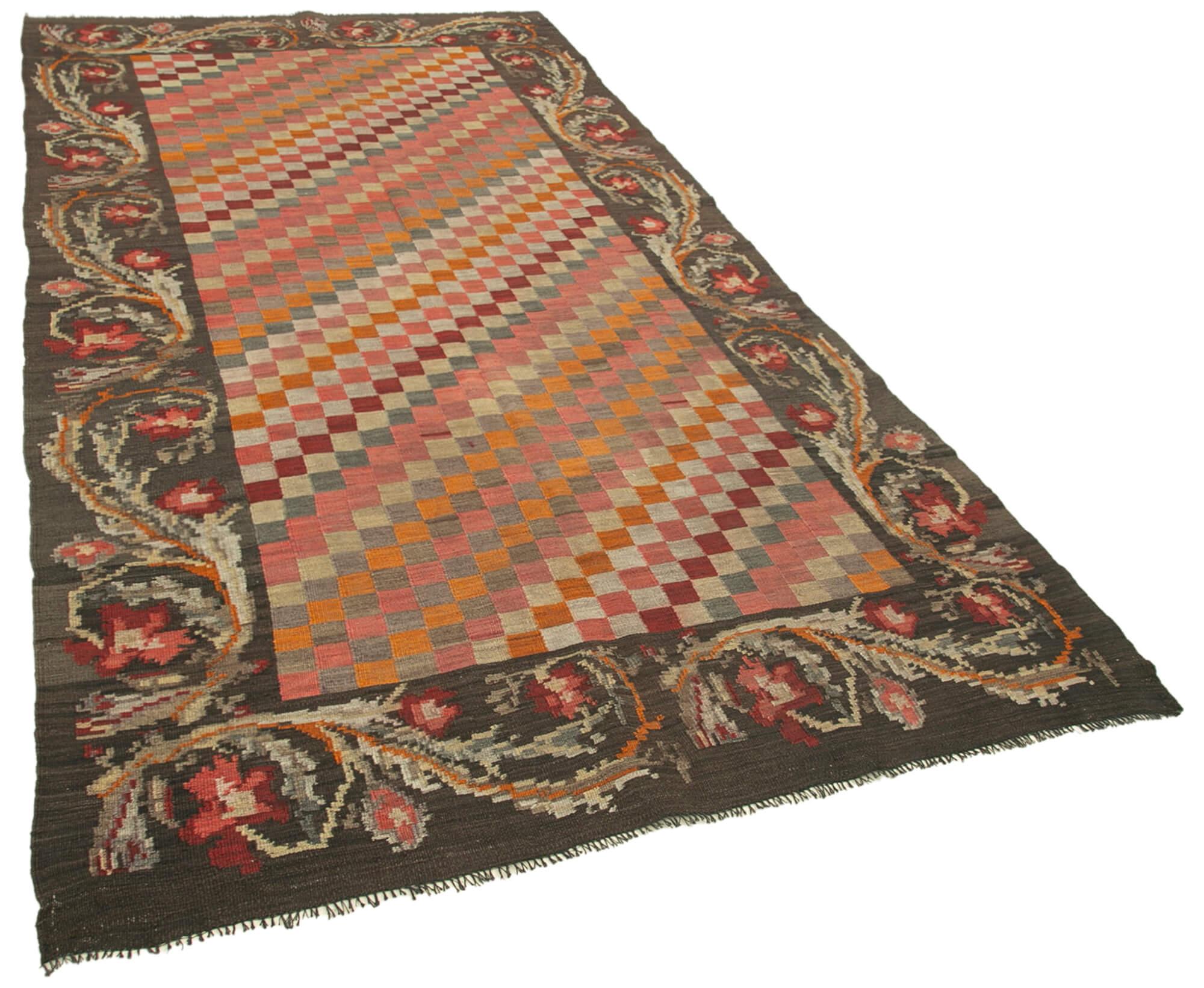 5 x 10 Brown Vintage Moldovan Kilim Rug - 95