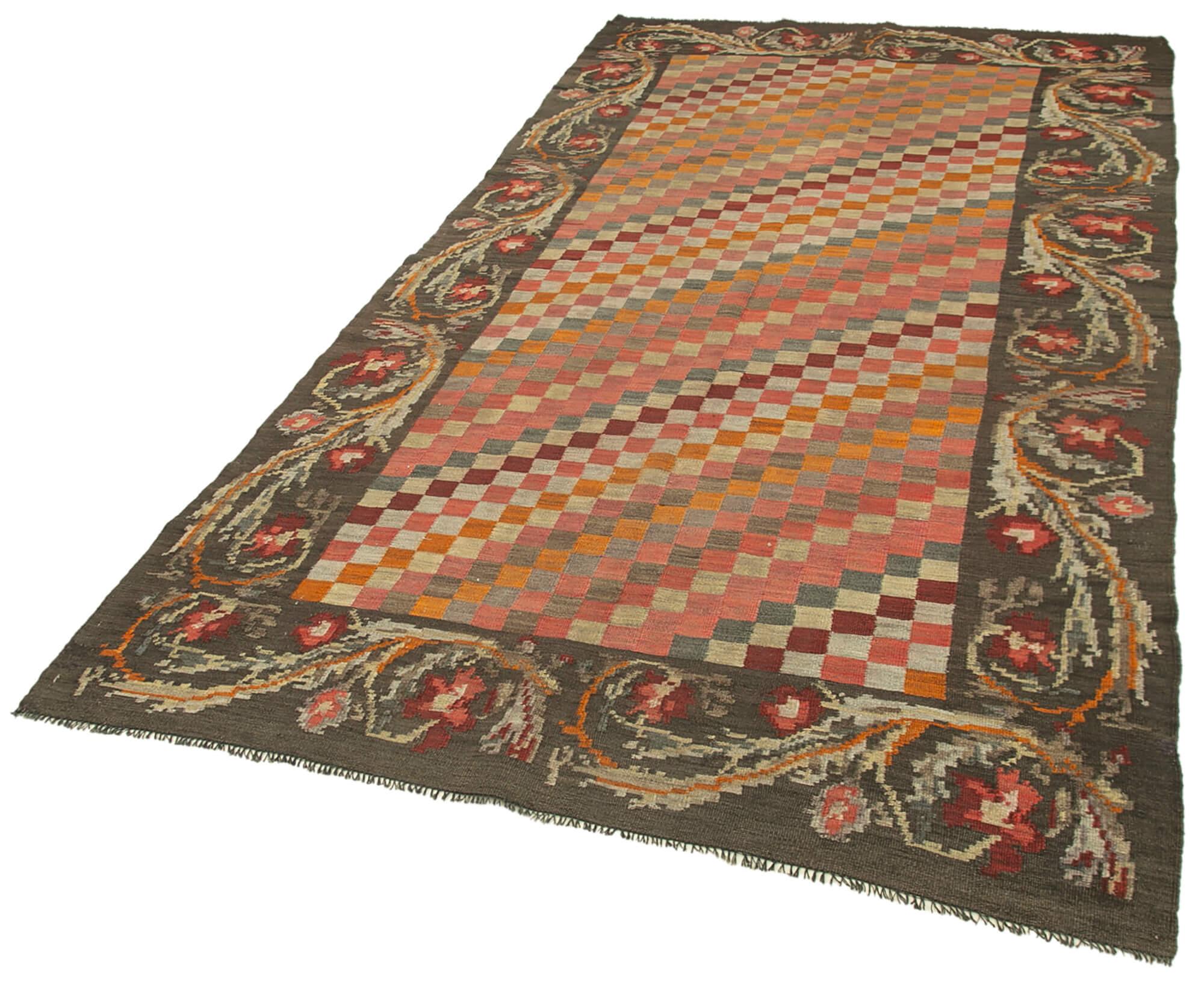 5 x 10 Brown Vintage Moldovan Kilim Rug - 95