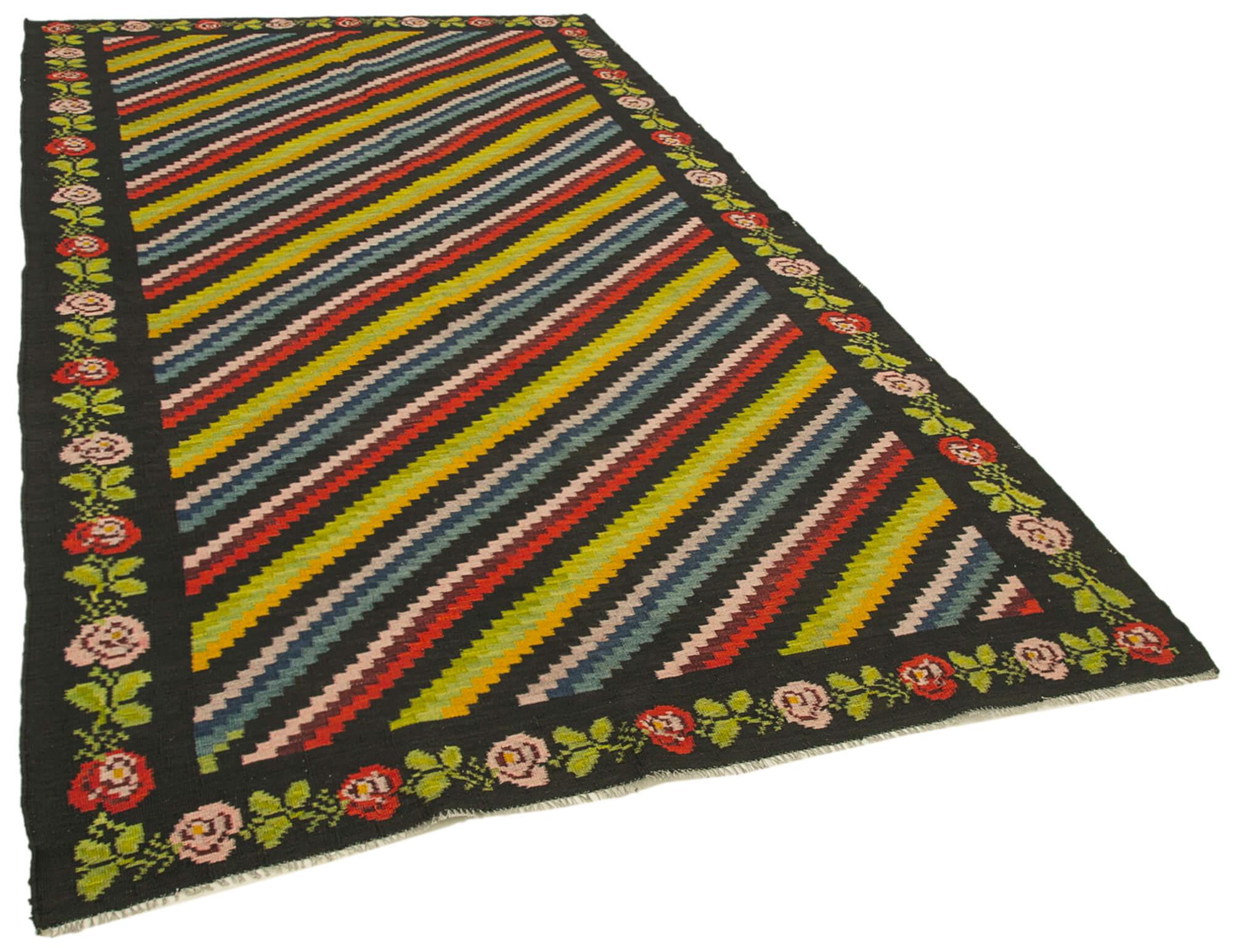 6 x 10 Black Vintage Moldovan Kilim Rug - 103