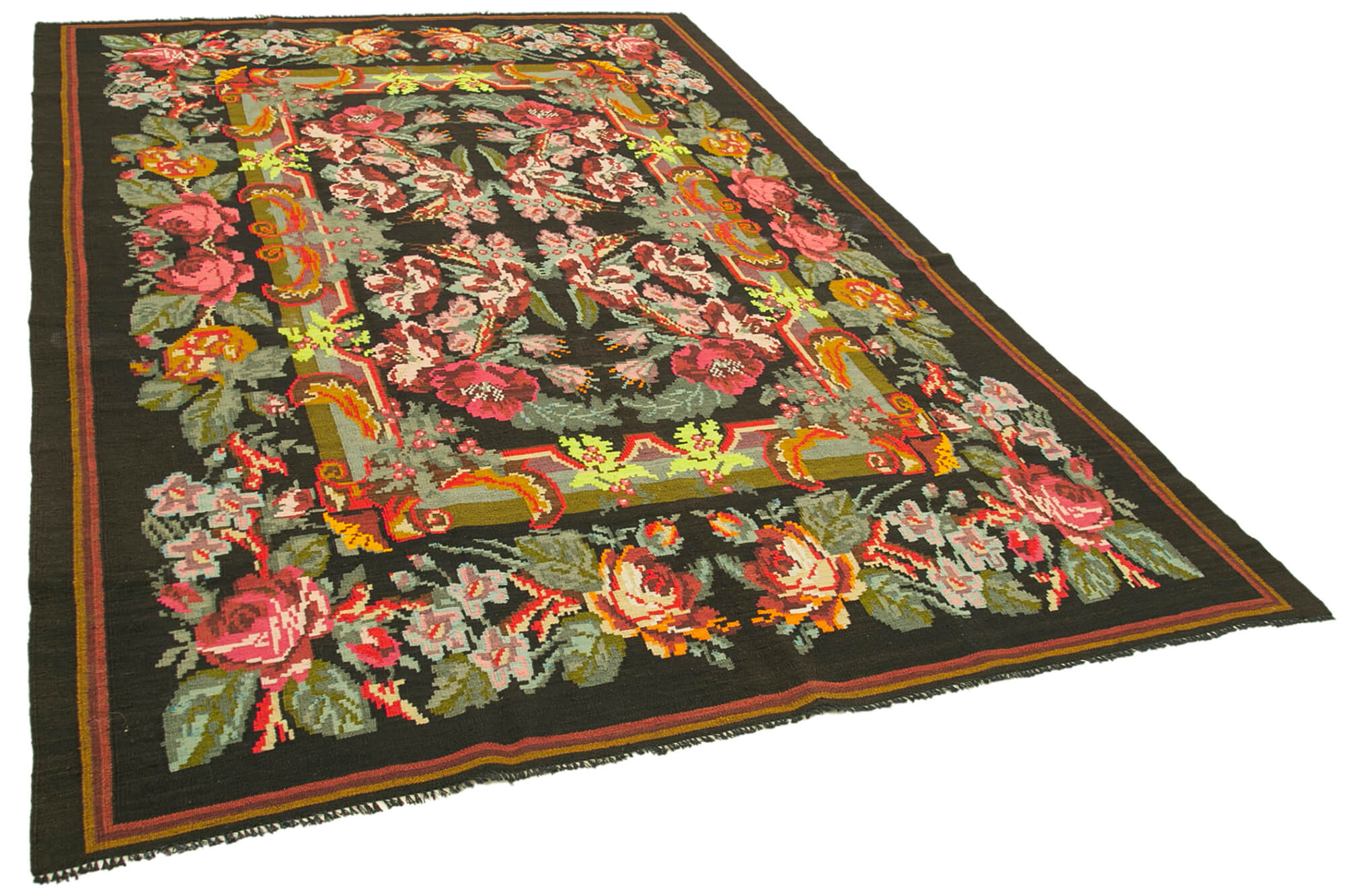 7 x 11 Black Vintage Moldovan Kilim Rug - 104