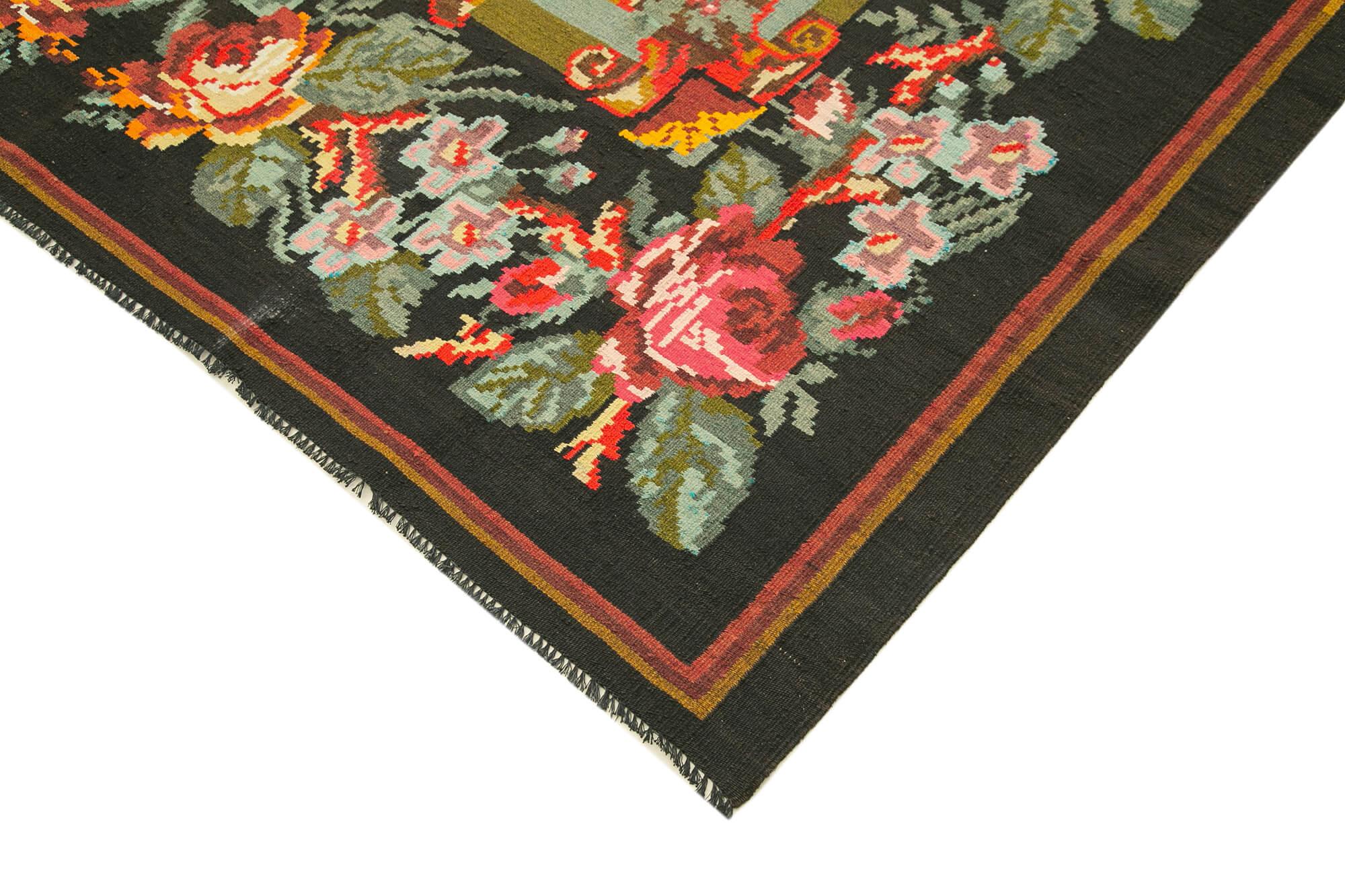 7 x 11 Black Vintage Moldovan Kilim Rug - 104