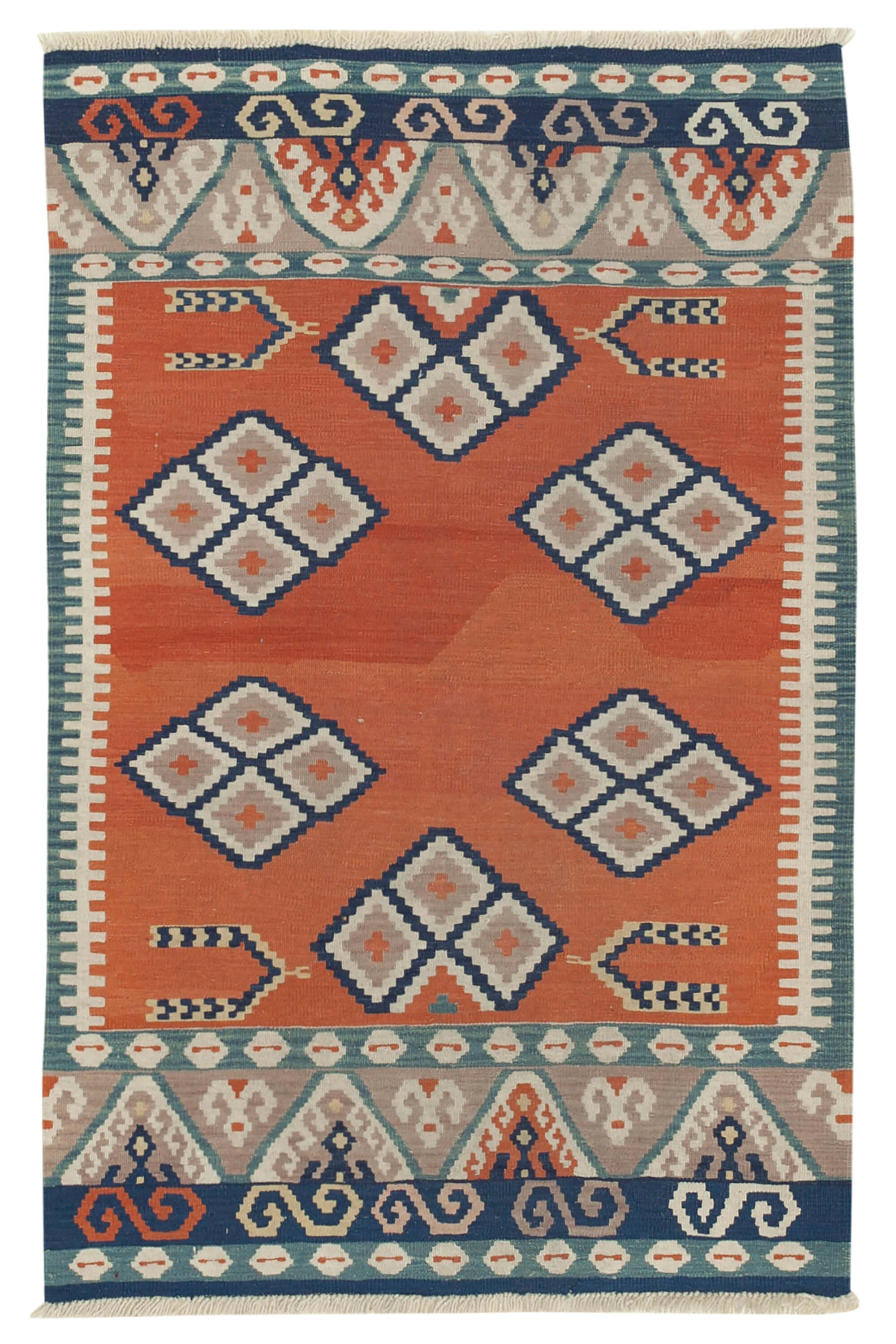 4 x 5 Orange Oriental Kilim Rug - 1484