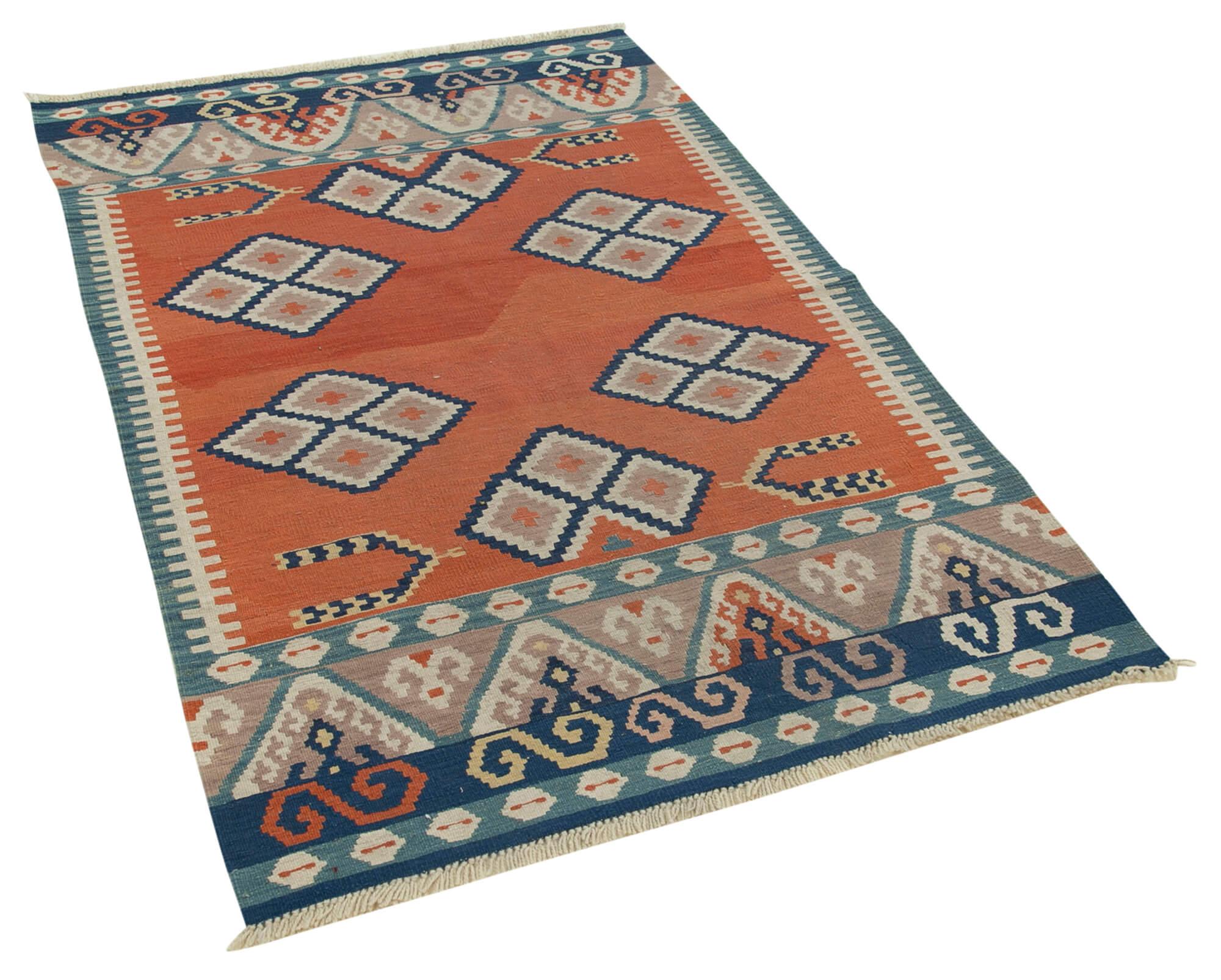 4 x 5 Orange Oriental Kilim Rug - 1484