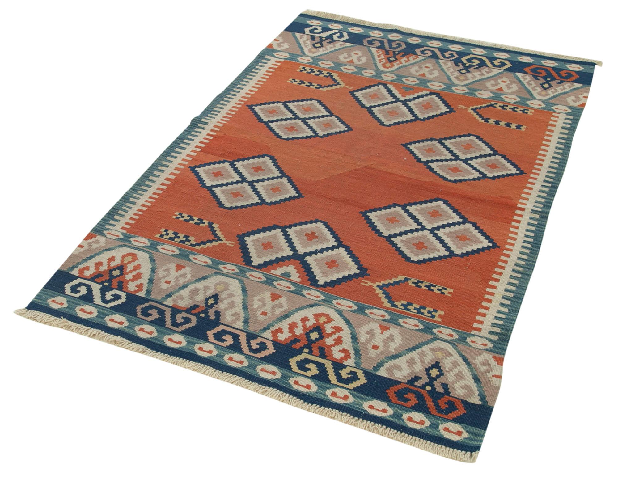 4 x 5 Orange Oriental Kilim Rug - 1484