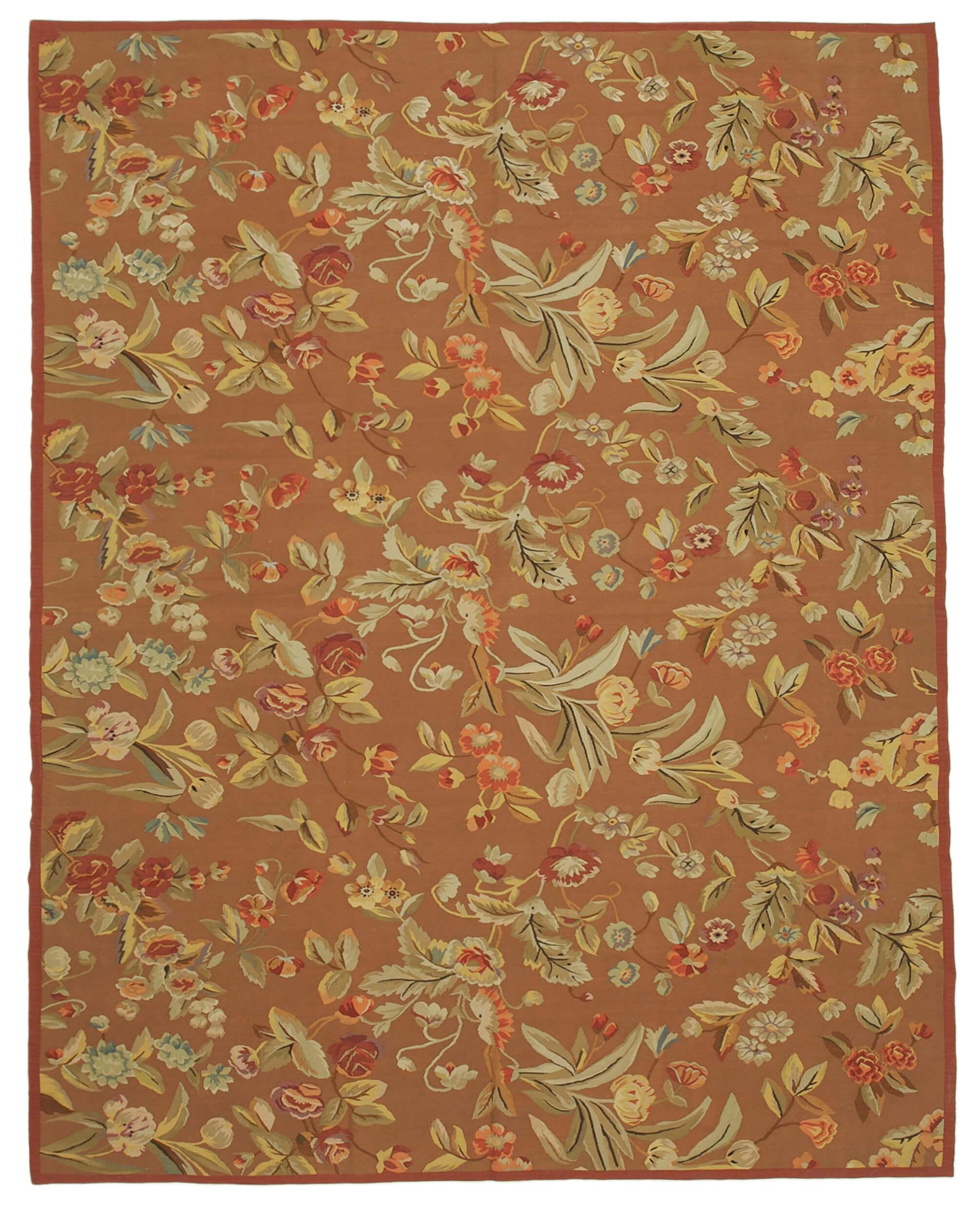 9 x 12 Brown Aubusson Kilim - 1494