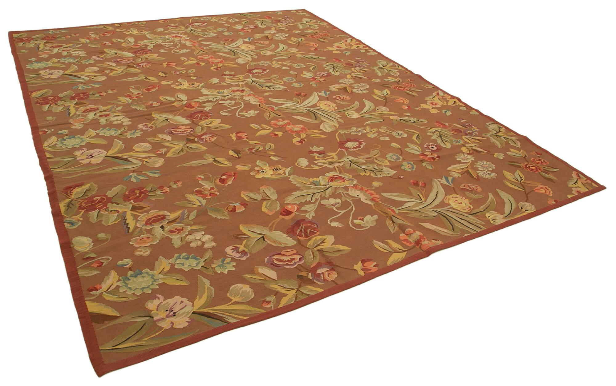 9 x 12 Brown Aubusson Kilim - 1494