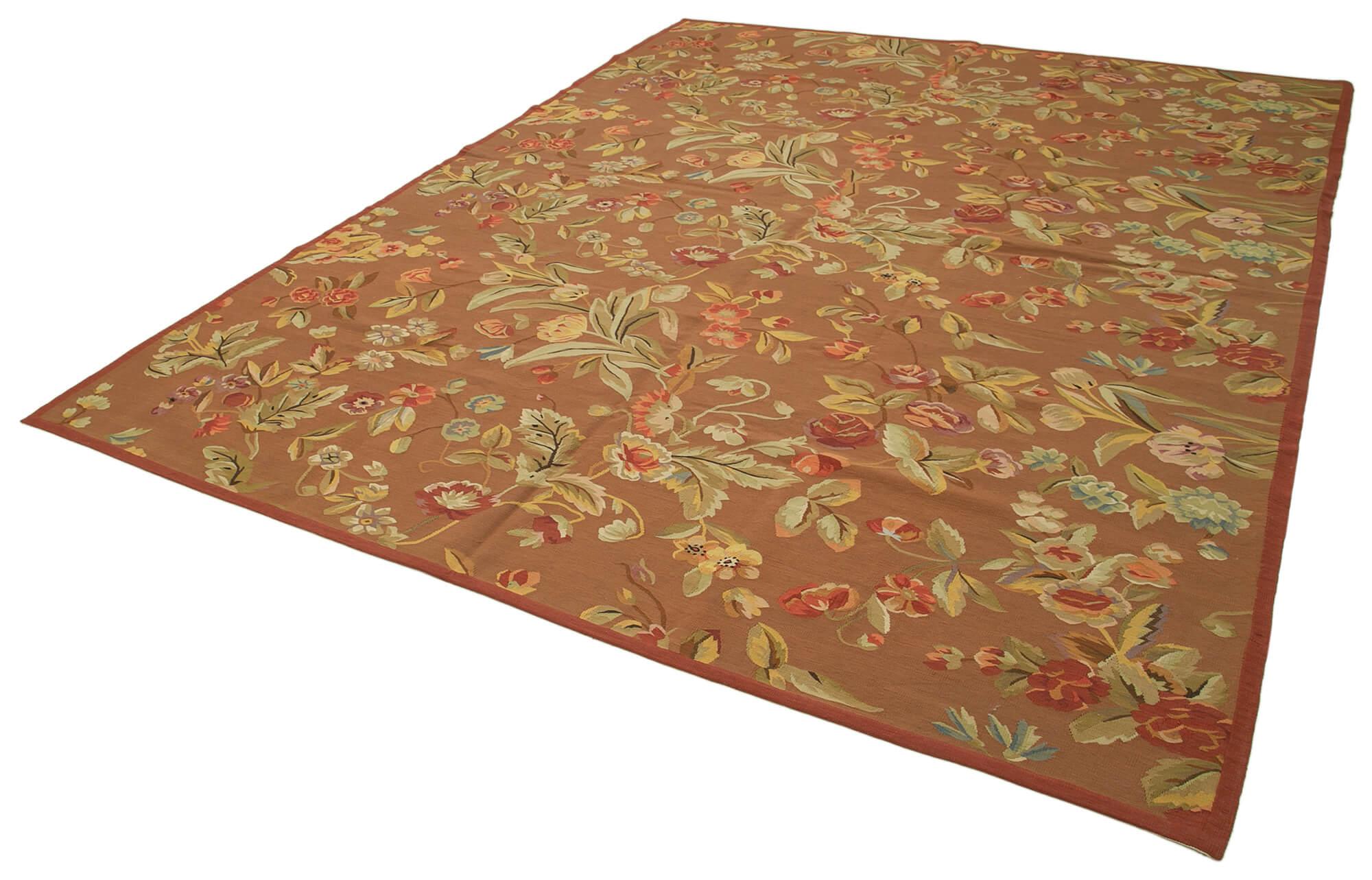 9 x 12 Brown Aubusson Kilim - 1494