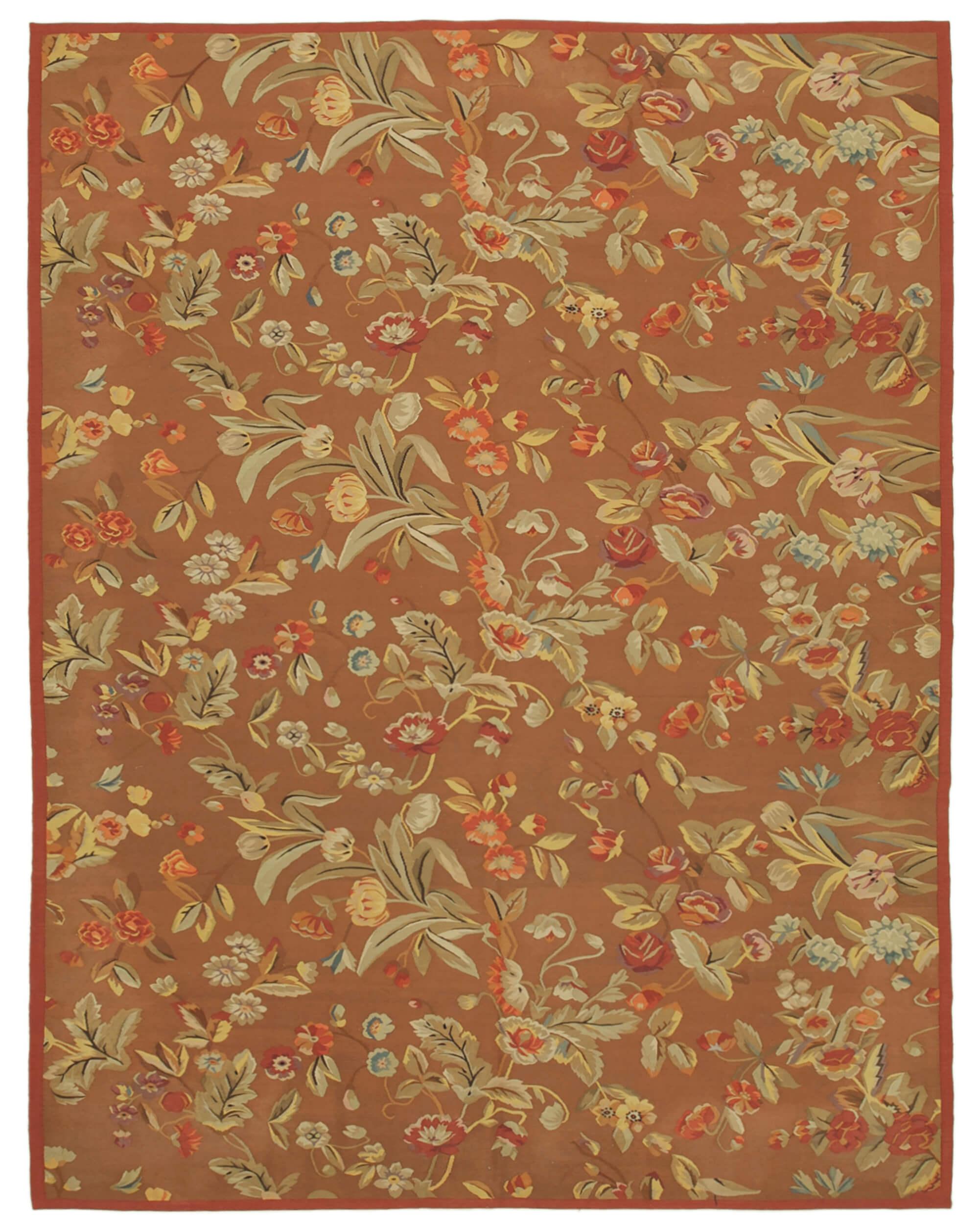 9 x 12 Brown Aubusson Kilim - 1496