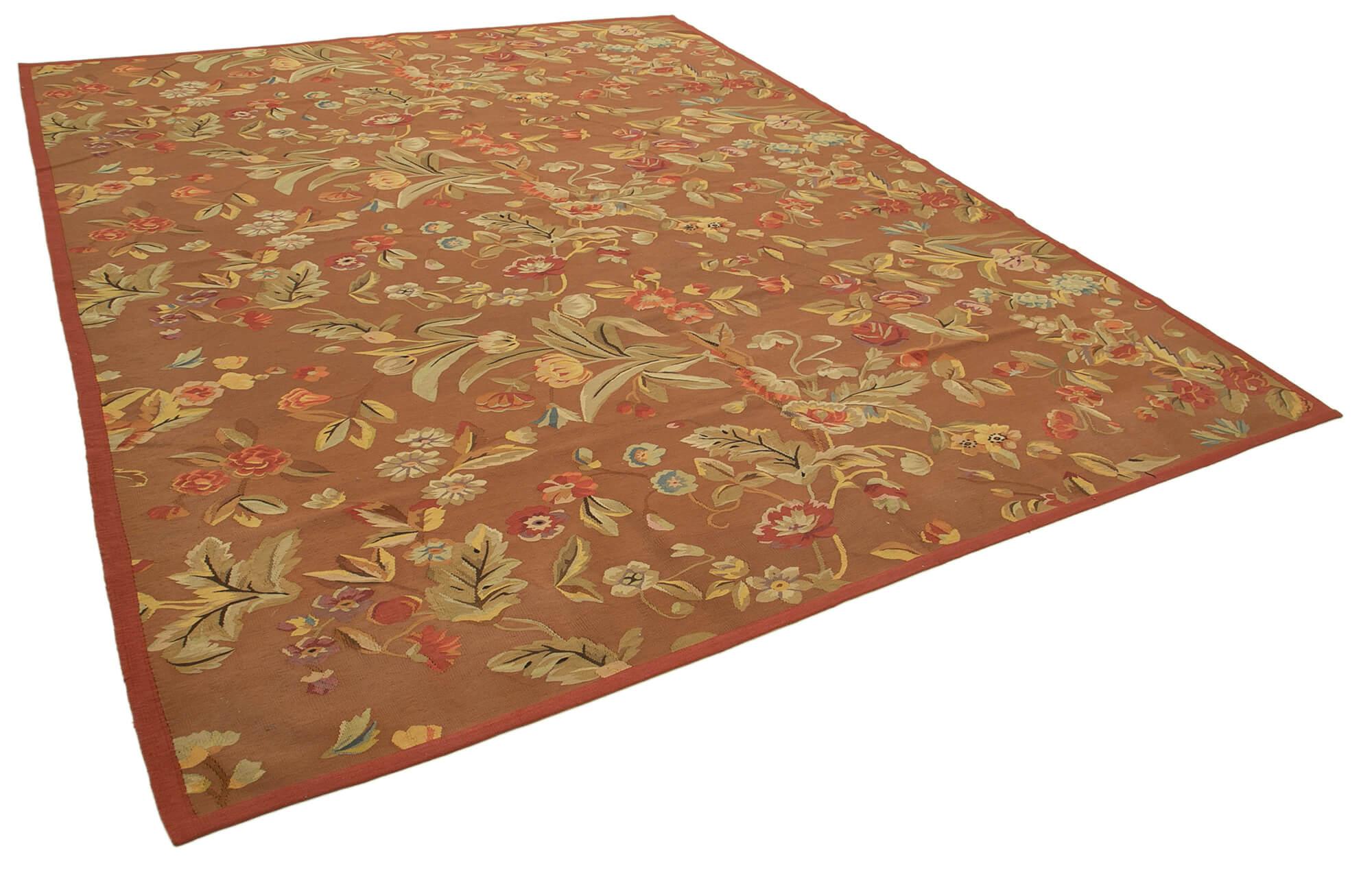 9 x 12 Brown Aubusson Kilim - 1496