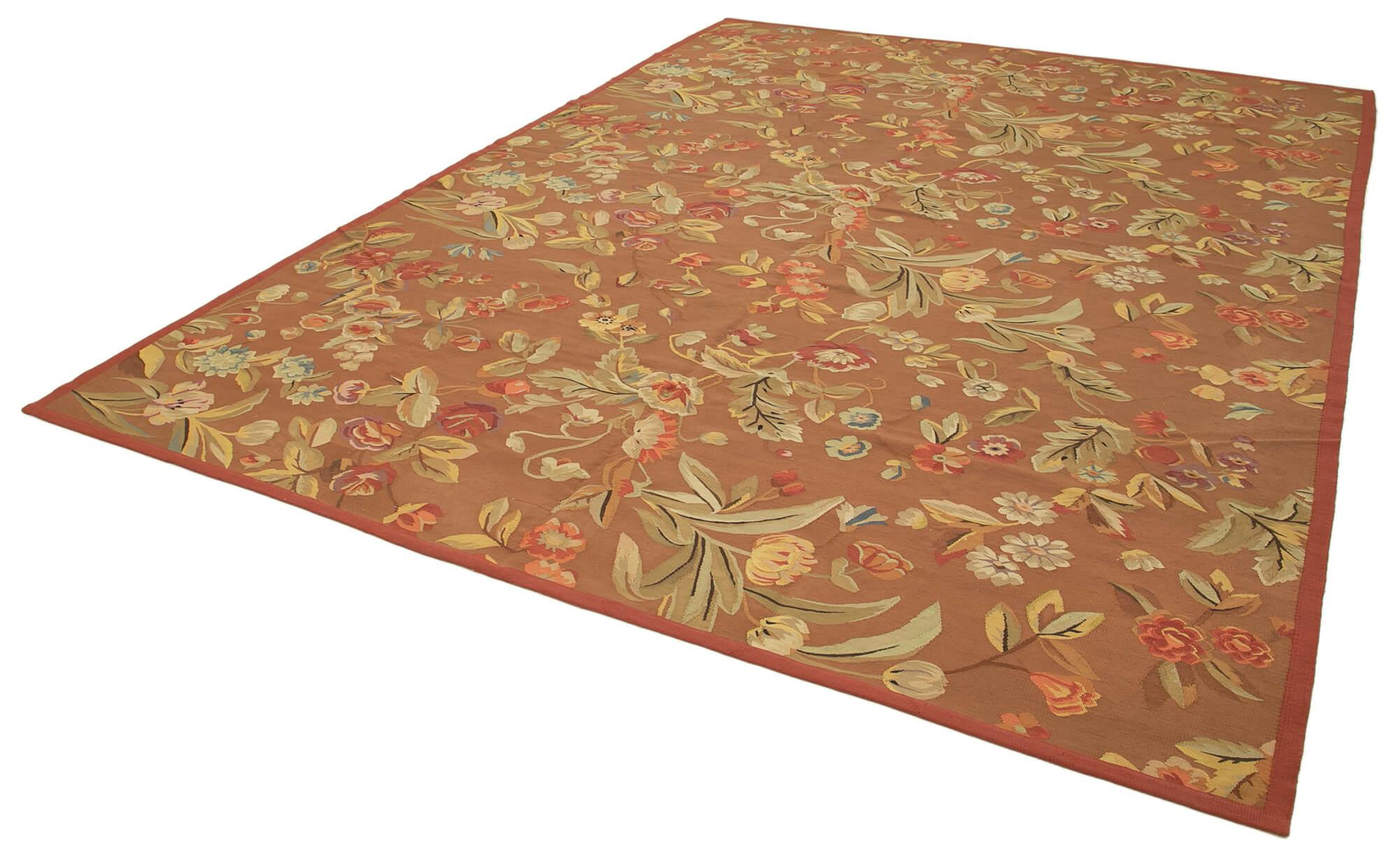 9 x 12 Brown Aubusson Kilim - 1496