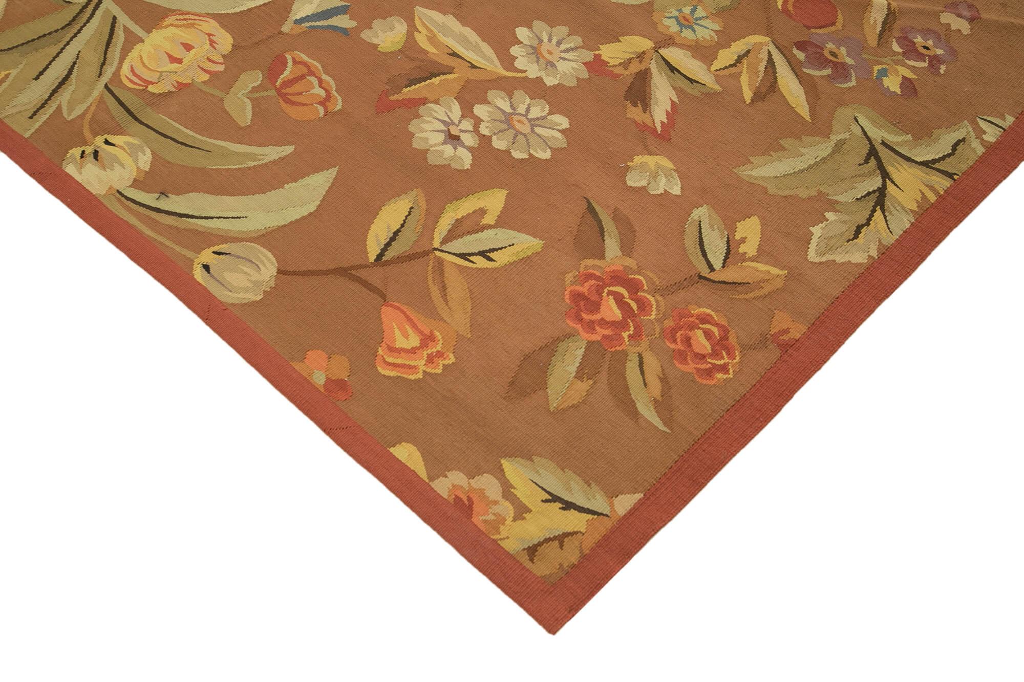 9 x 12 Brown Aubusson Kilim - 1496