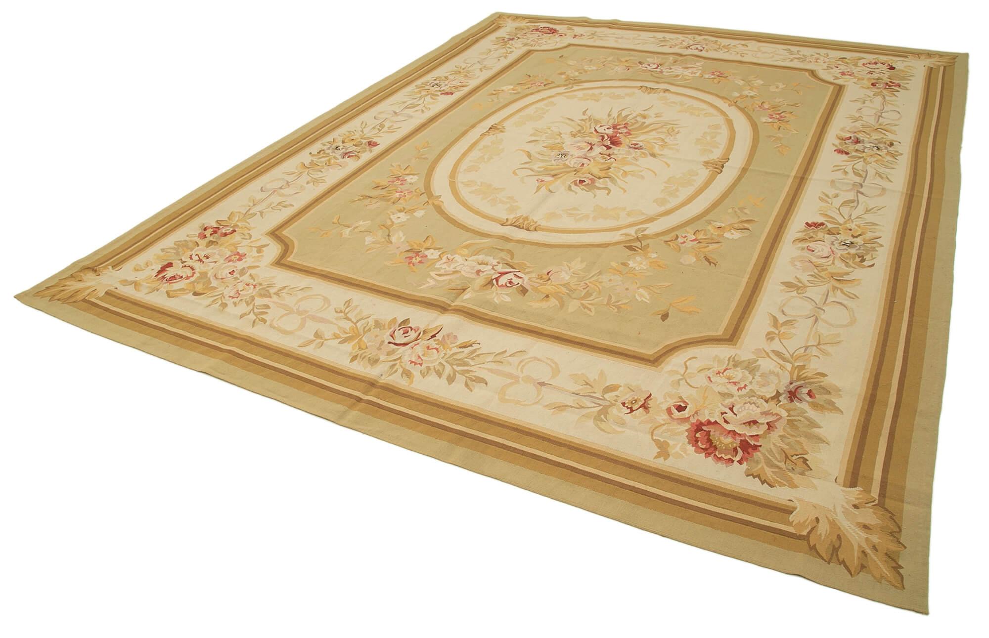 9 x 12 Beige Aubusson Kilim - 1508