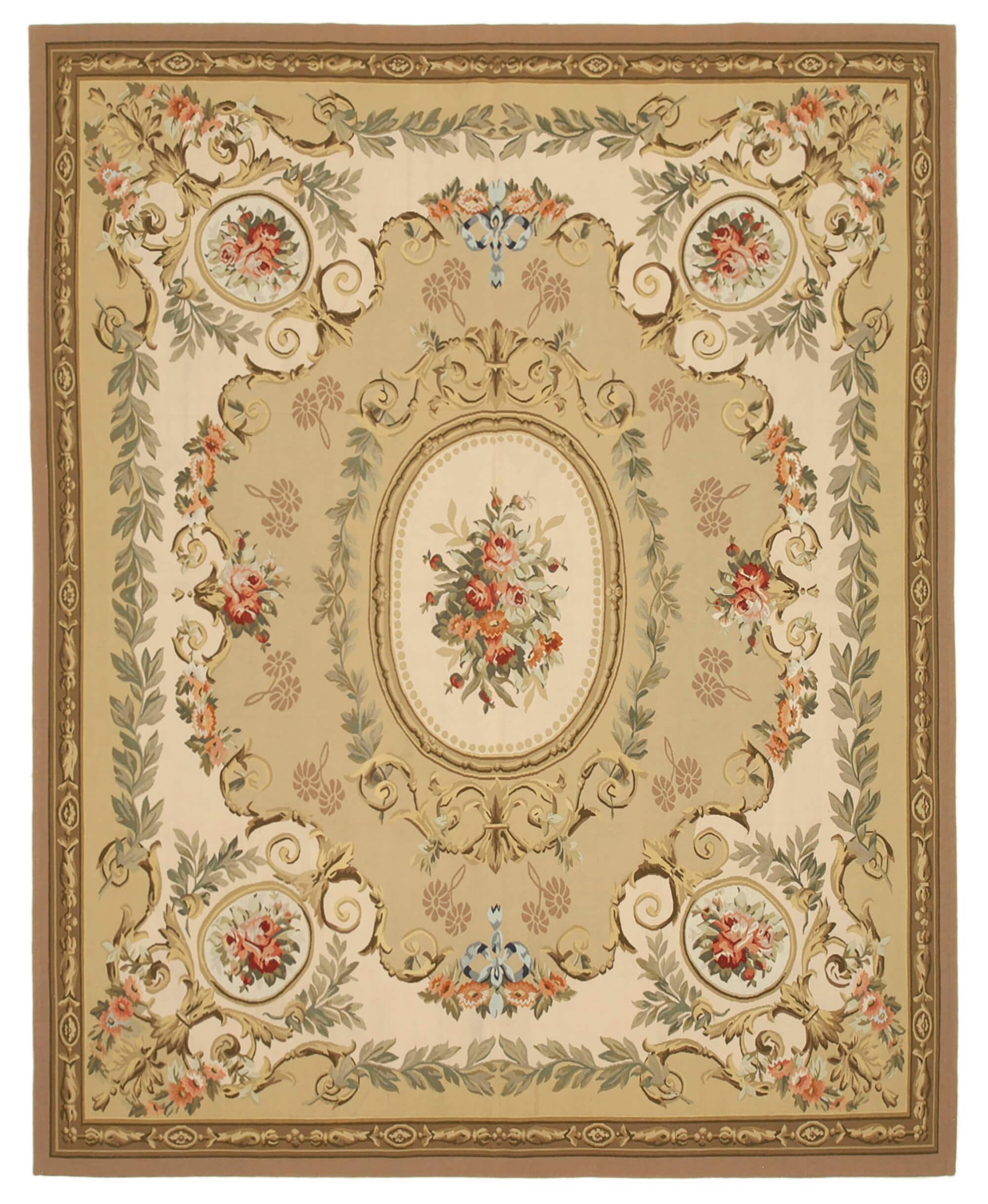 9 x 11 Beige Aubusson Kilim - 1523