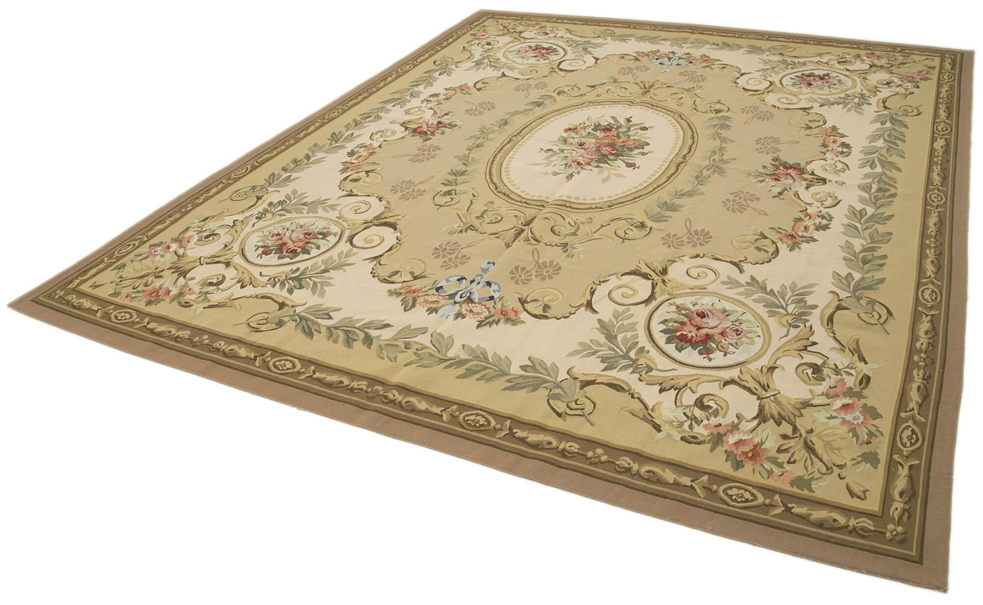 9 x 11 Beige Aubusson Kilim - 1523