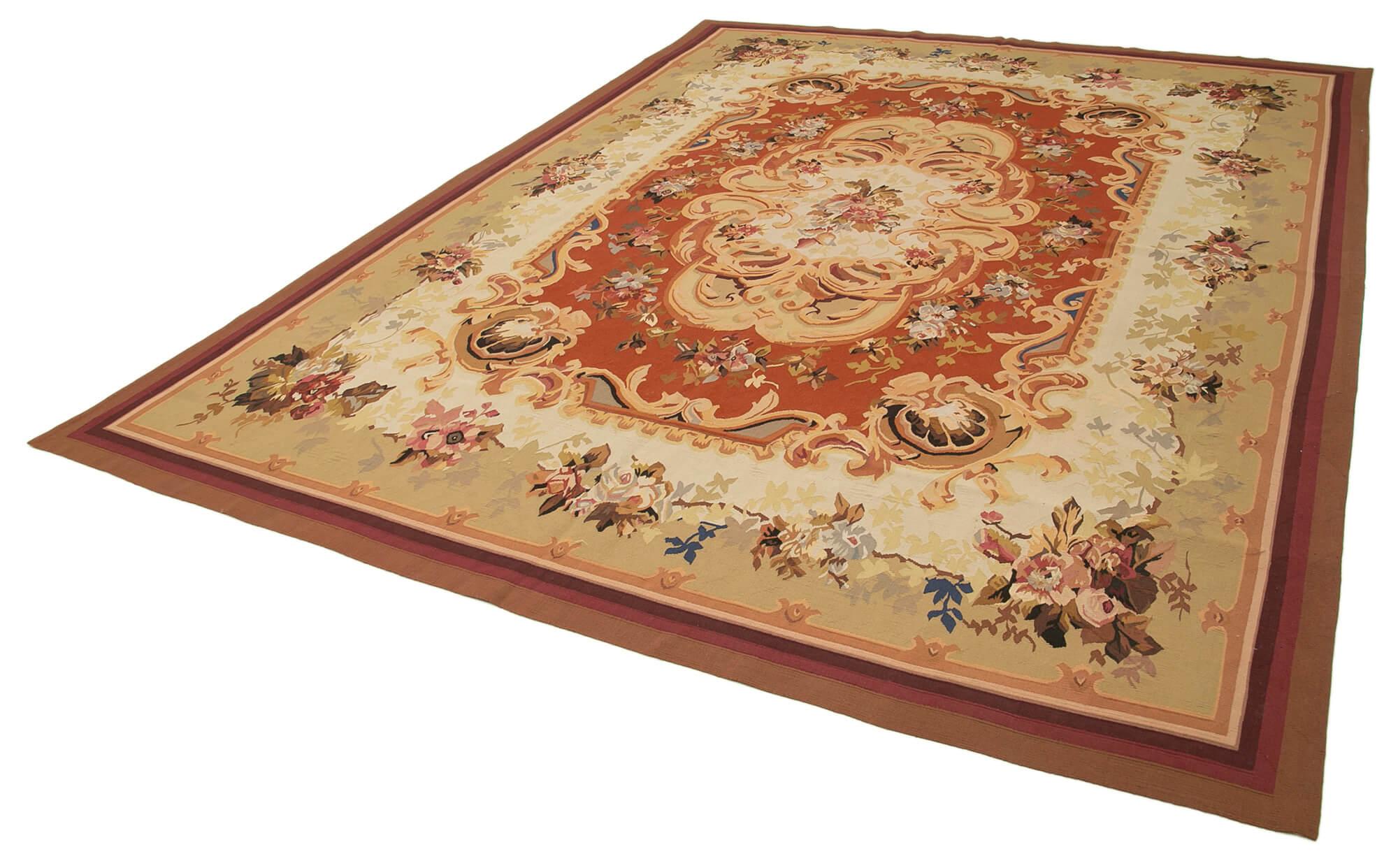 9 x 12 Beige Aubusson Kilim - 1526