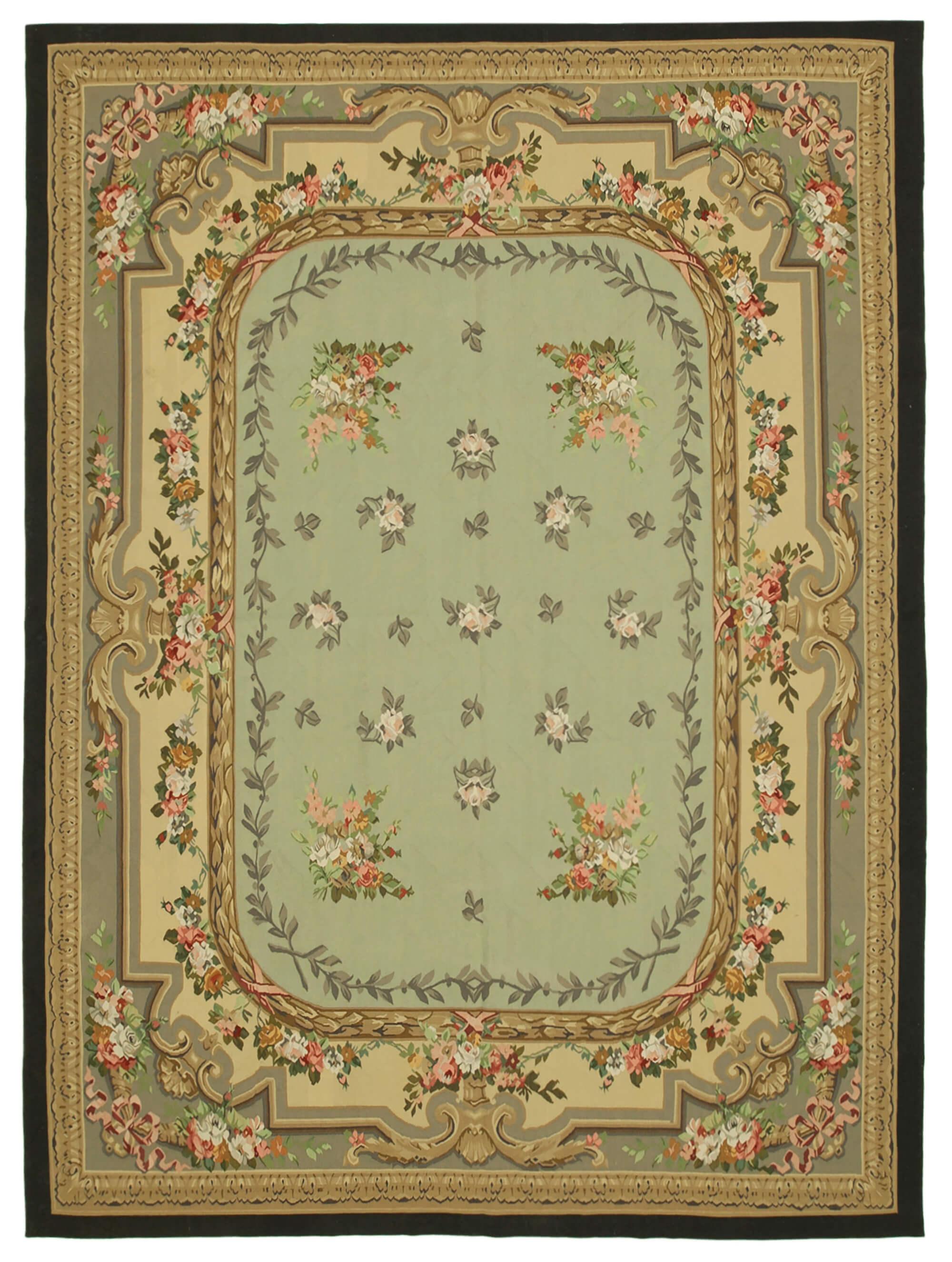 9 x 12 Green Aubusson Kilim - 1540