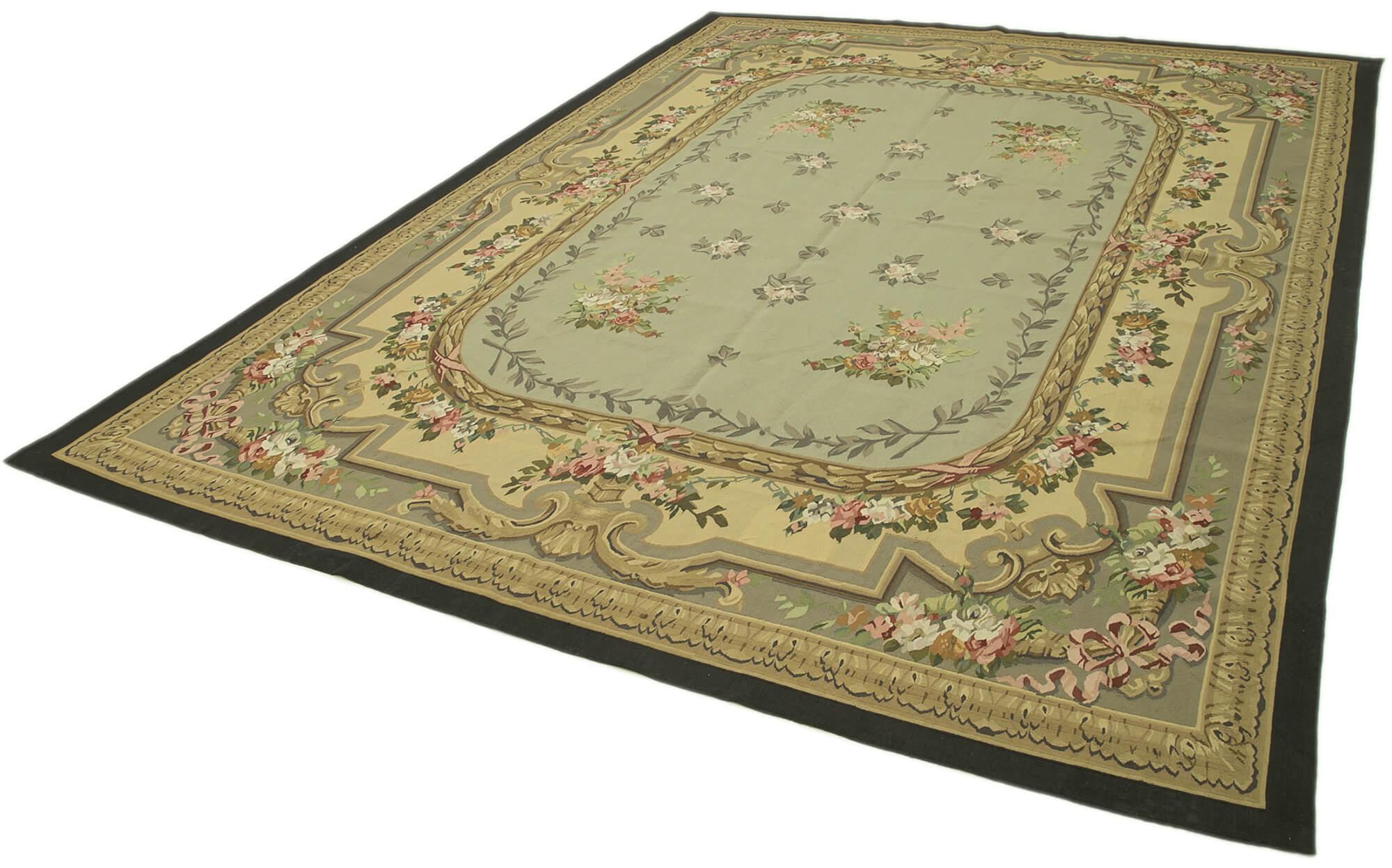 9 x 12 Green Aubusson Kilim - 1540