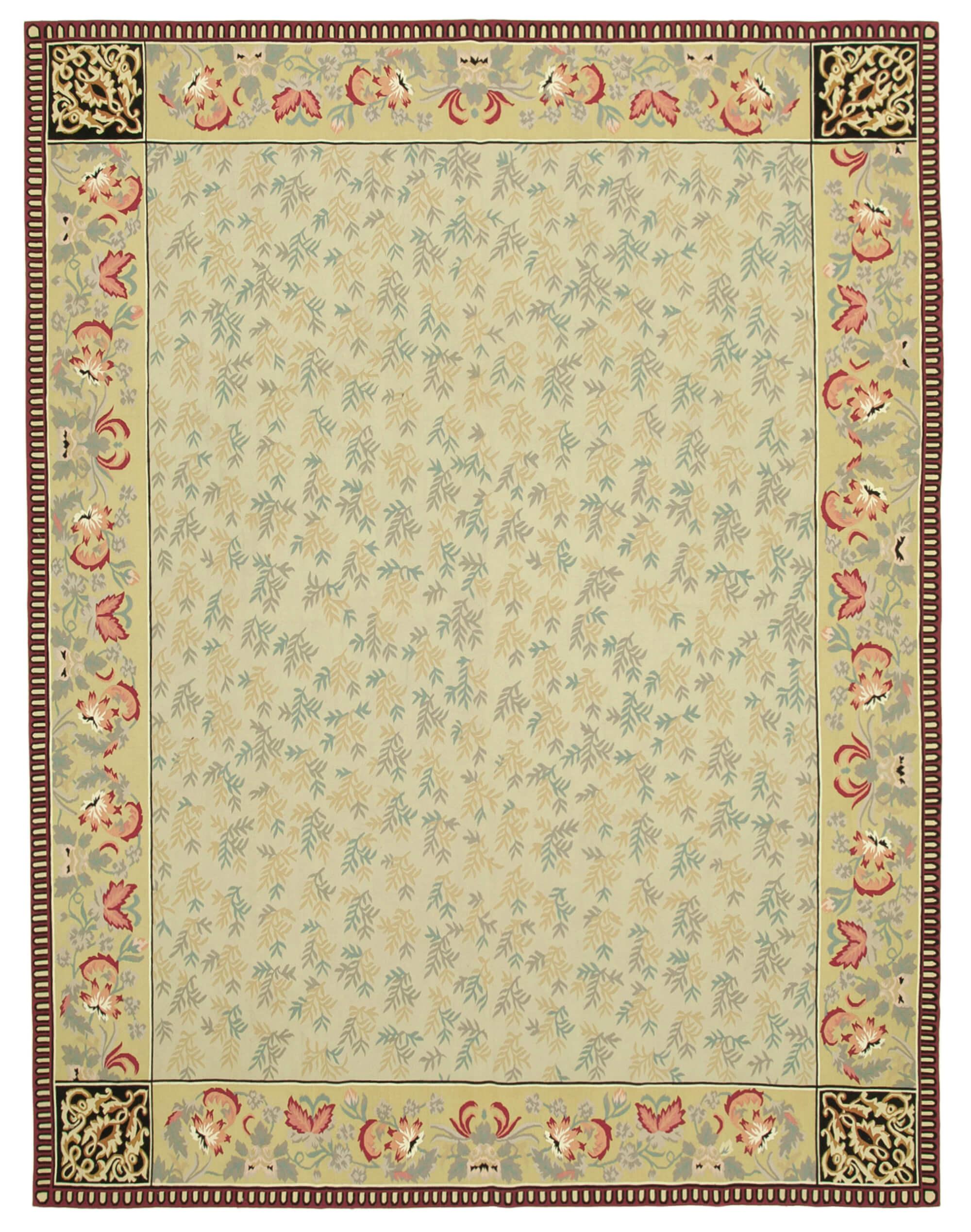 9 x 12 Green Aubusson Kilim - 1543