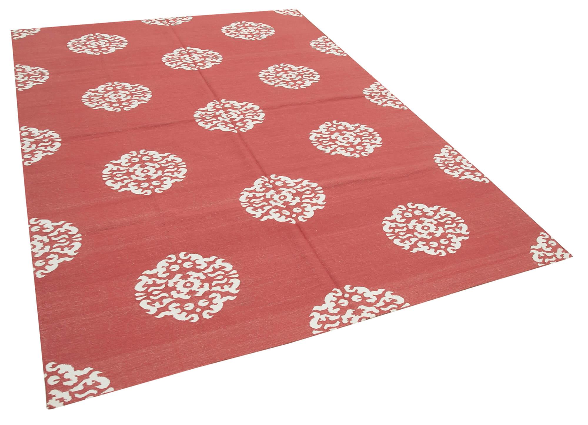 6 x 9 Red Dhurrie Rug - 2777