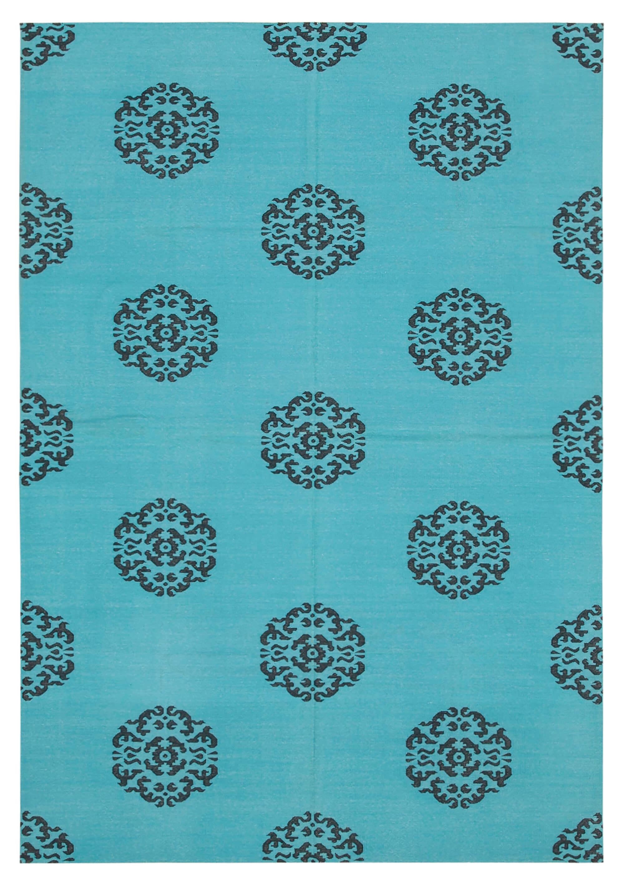 6 x 9 Turquoise Dhurrie Rug - 2804