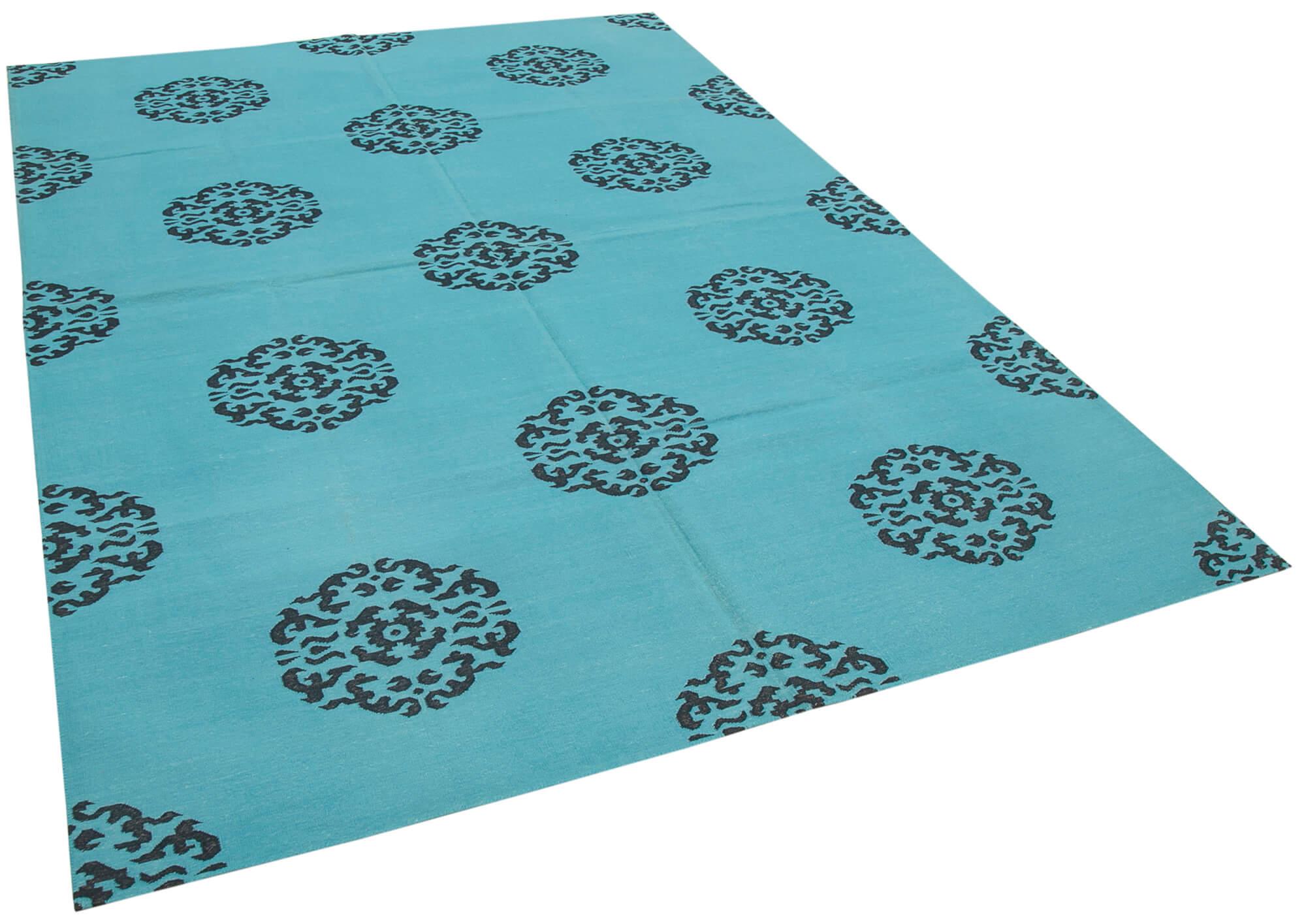 6 x 9 Turquoise Dhurrie Rug - 2804