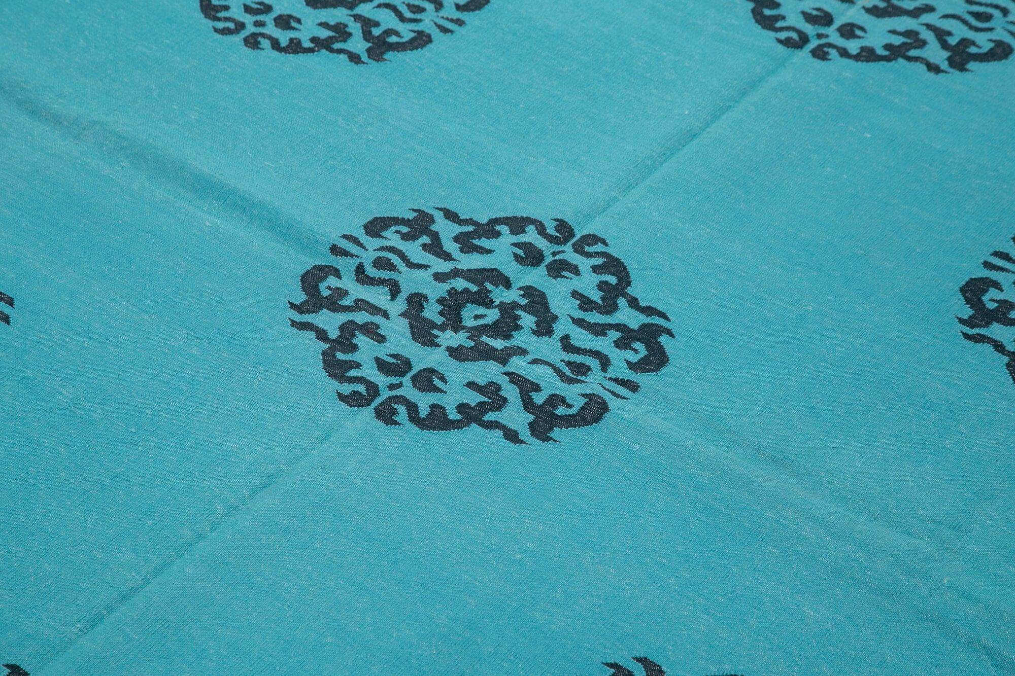 6 x 9 Turquoise Dhurrie Rug - 2804