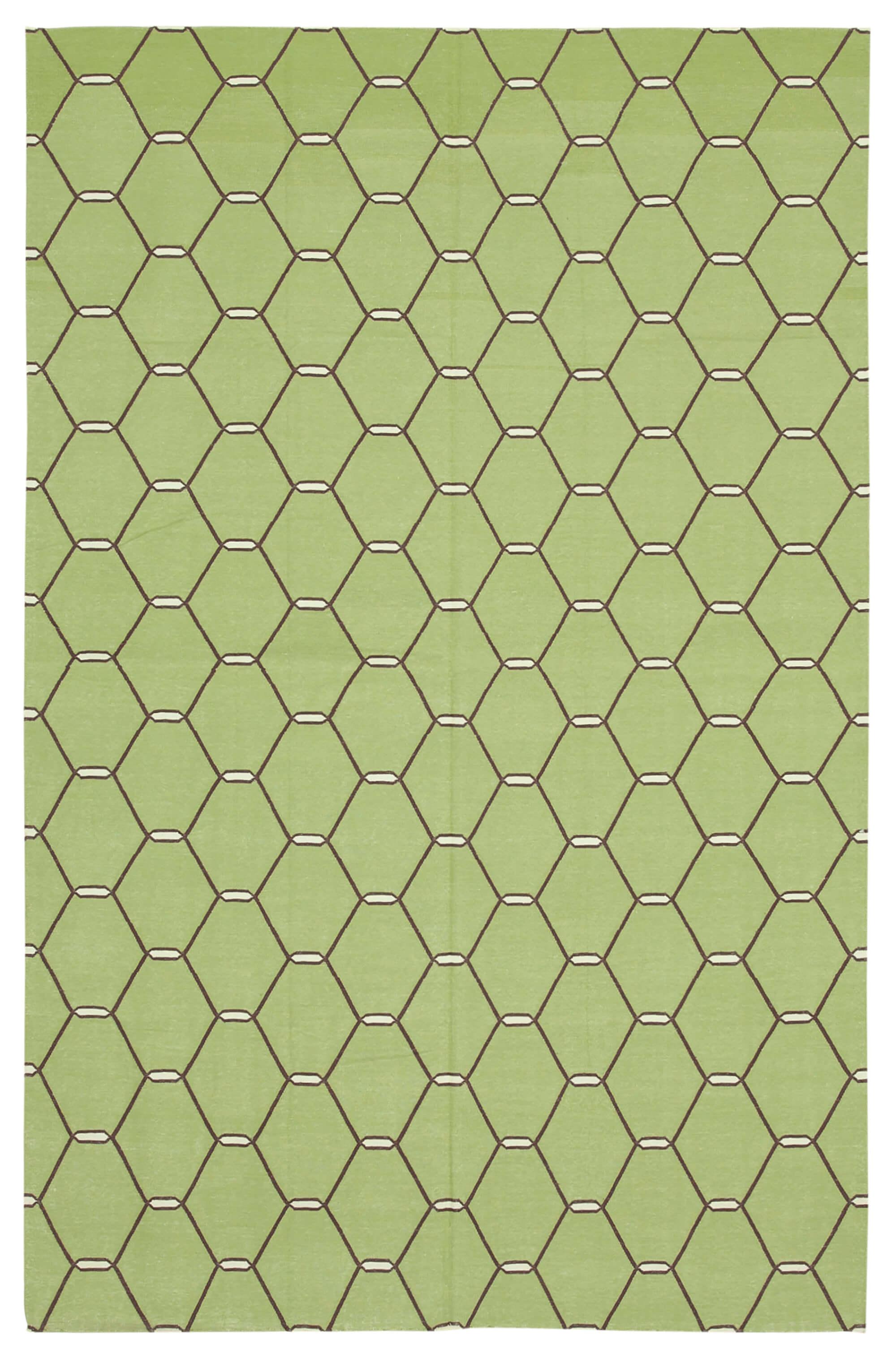 6 x 9 Green Dhurrie Rug - 2809