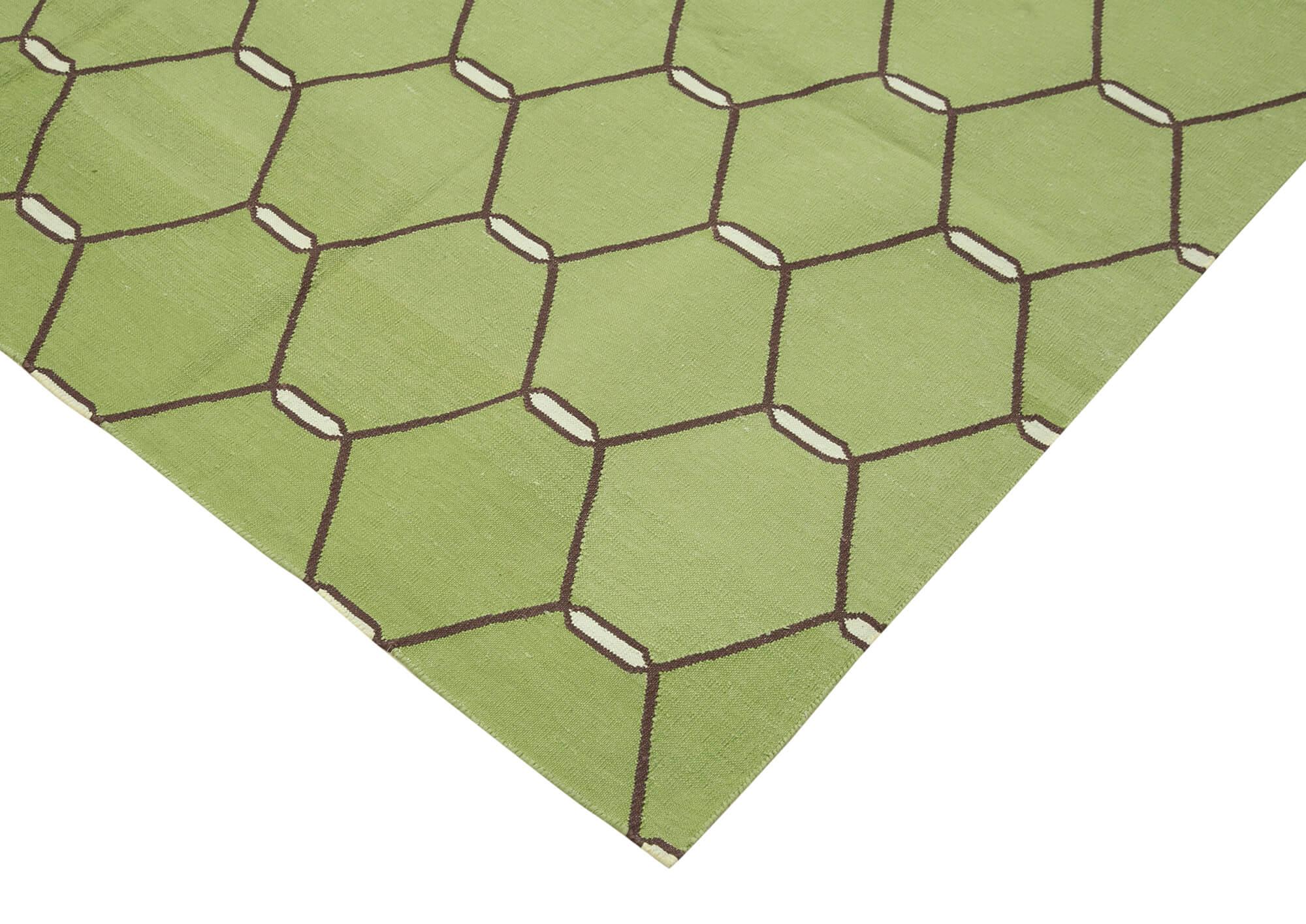 6 x 9 Green Dhurrie Rug - 2809