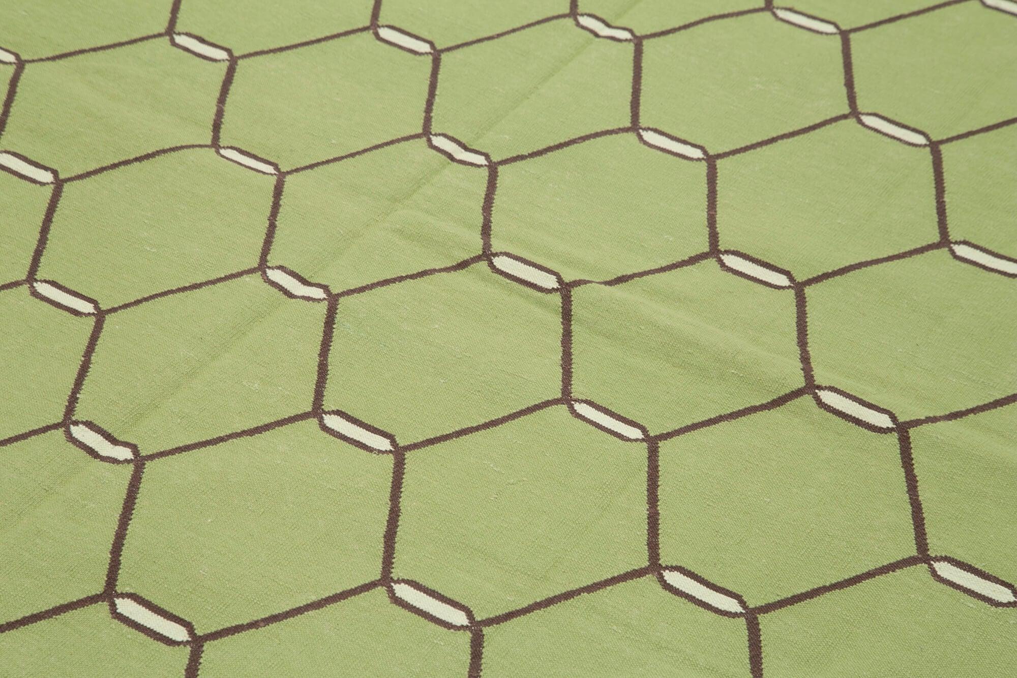 6 x 9 Green Dhurrie Rug - 2809