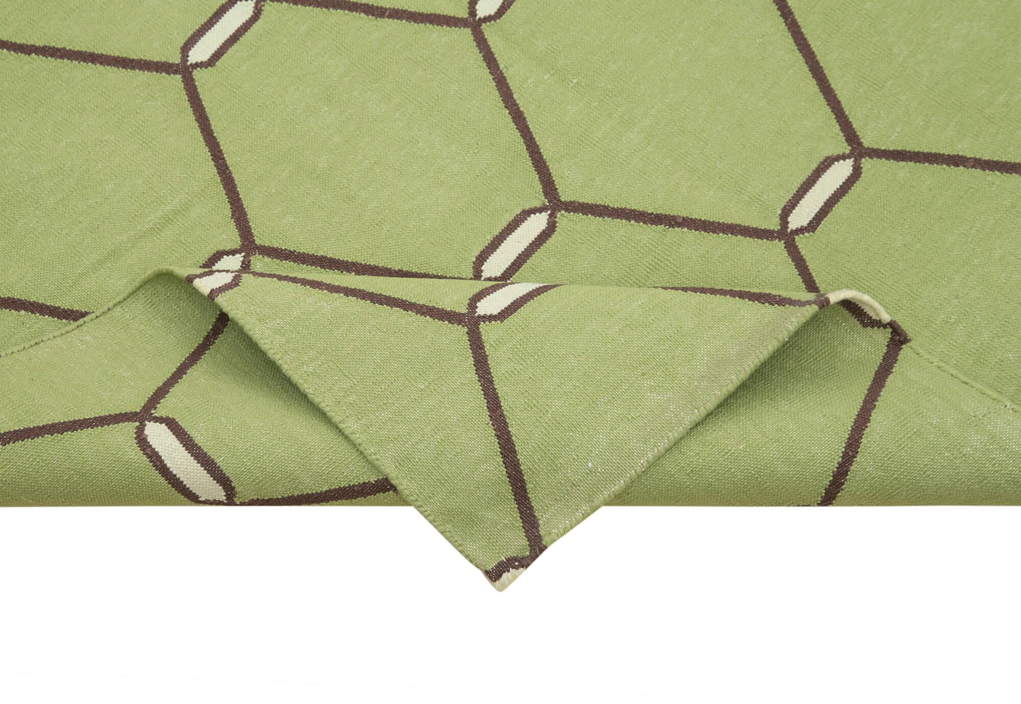 6 x 9 Green Dhurrie Rug - 2809