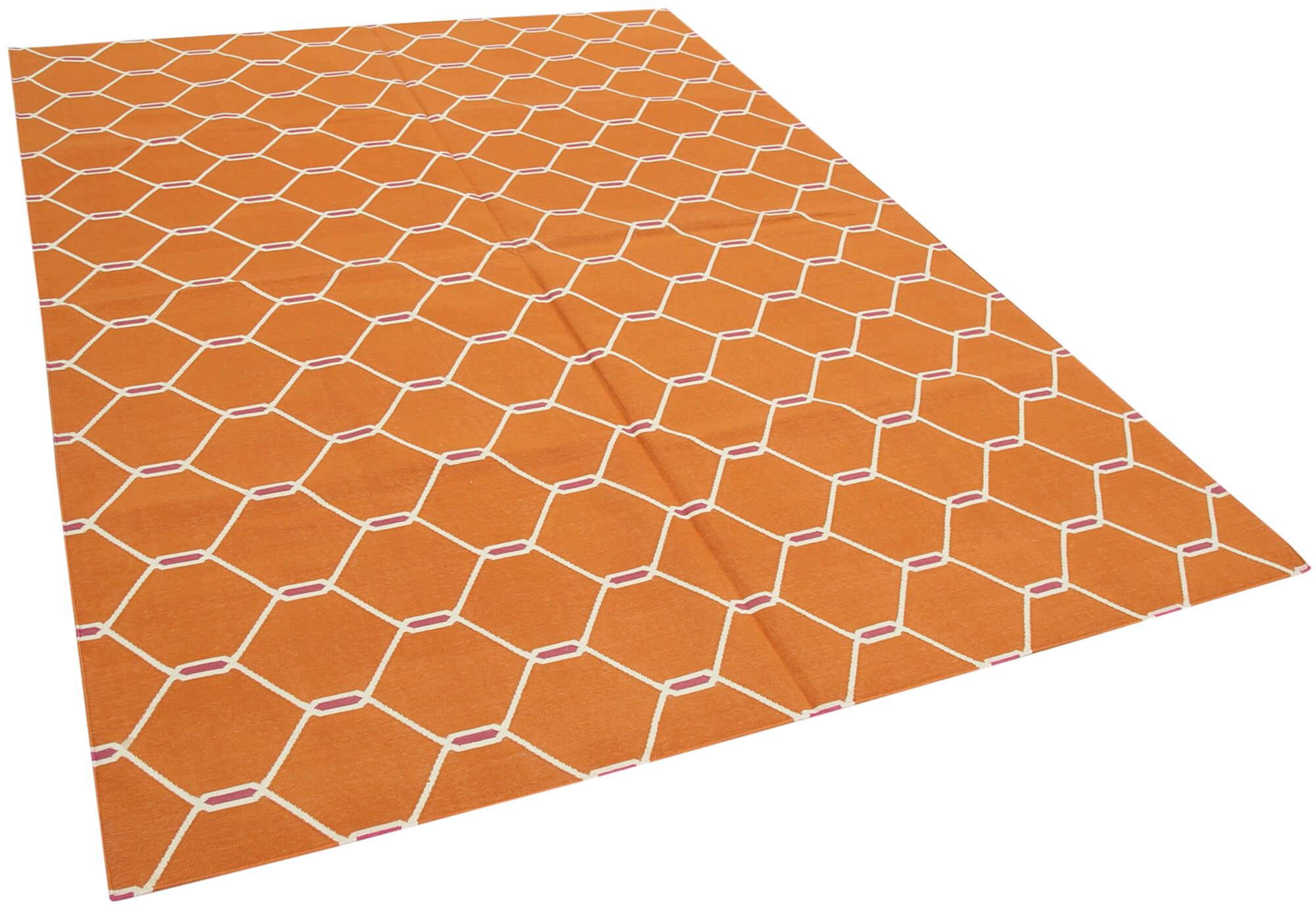 6 x 9 Orange Dhurrie Rug - 2810