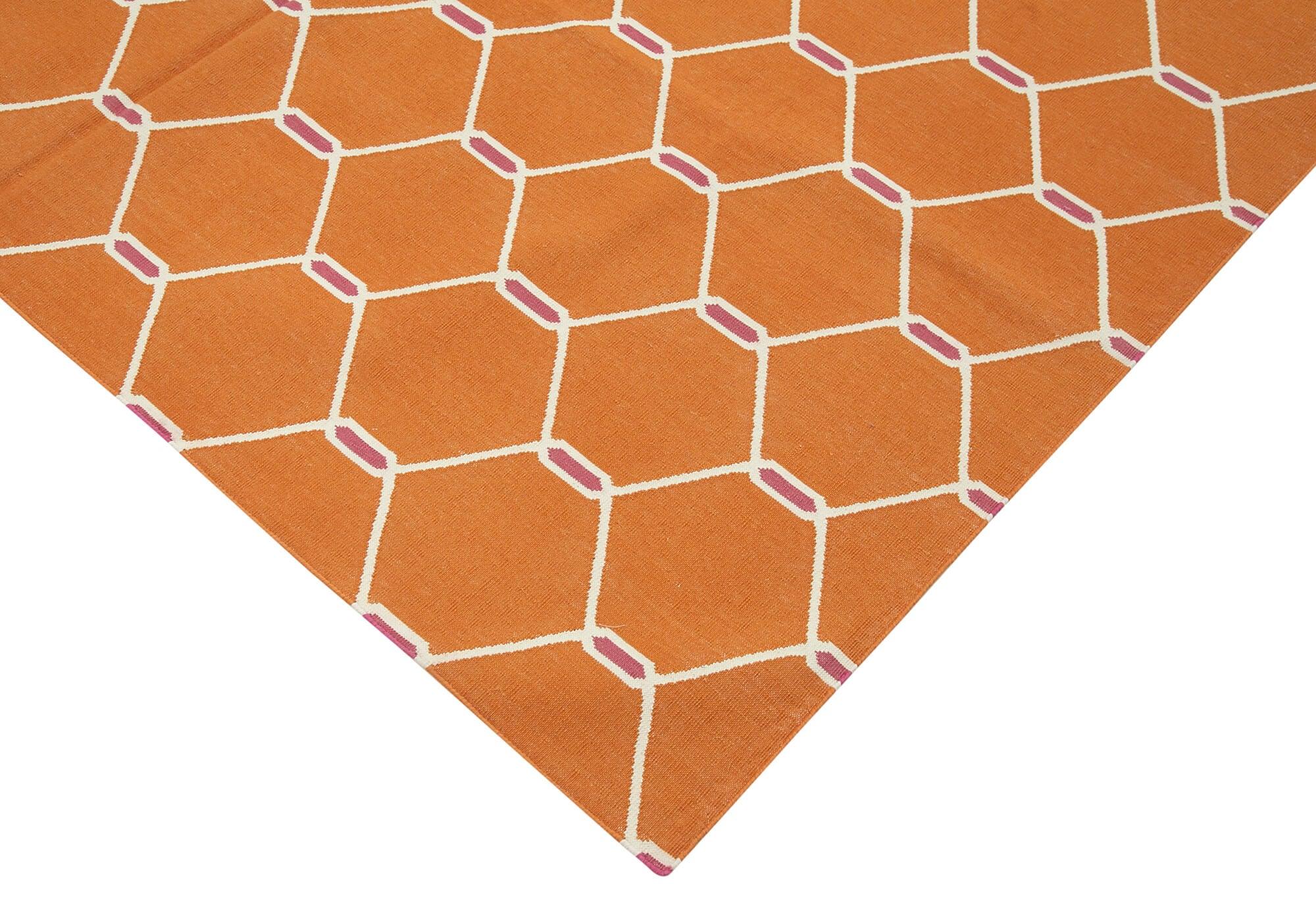 6 x 9 Orange Dhurrie Rug - 2810