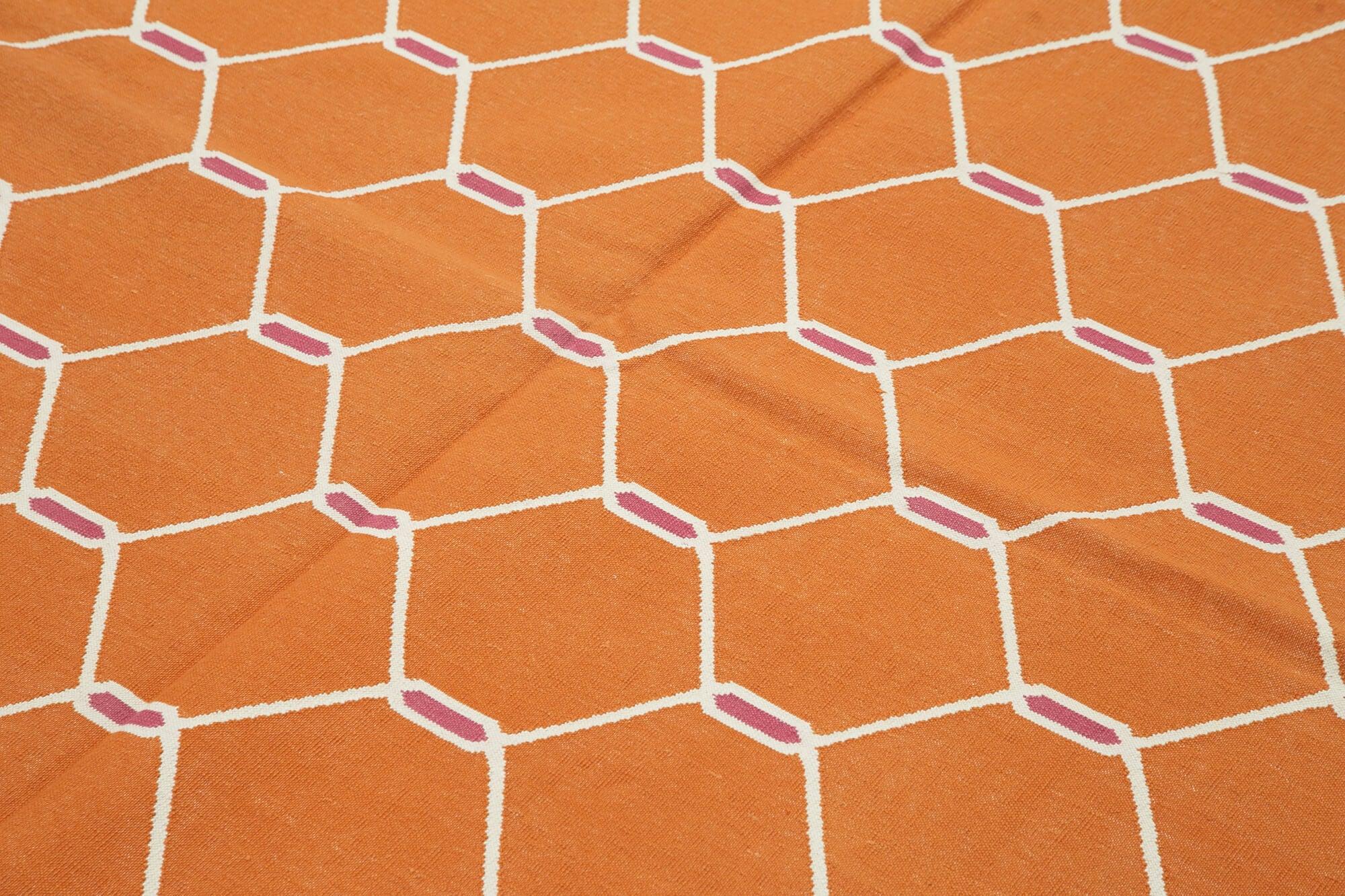 6 x 9 Orange Dhurrie Rug - 2810