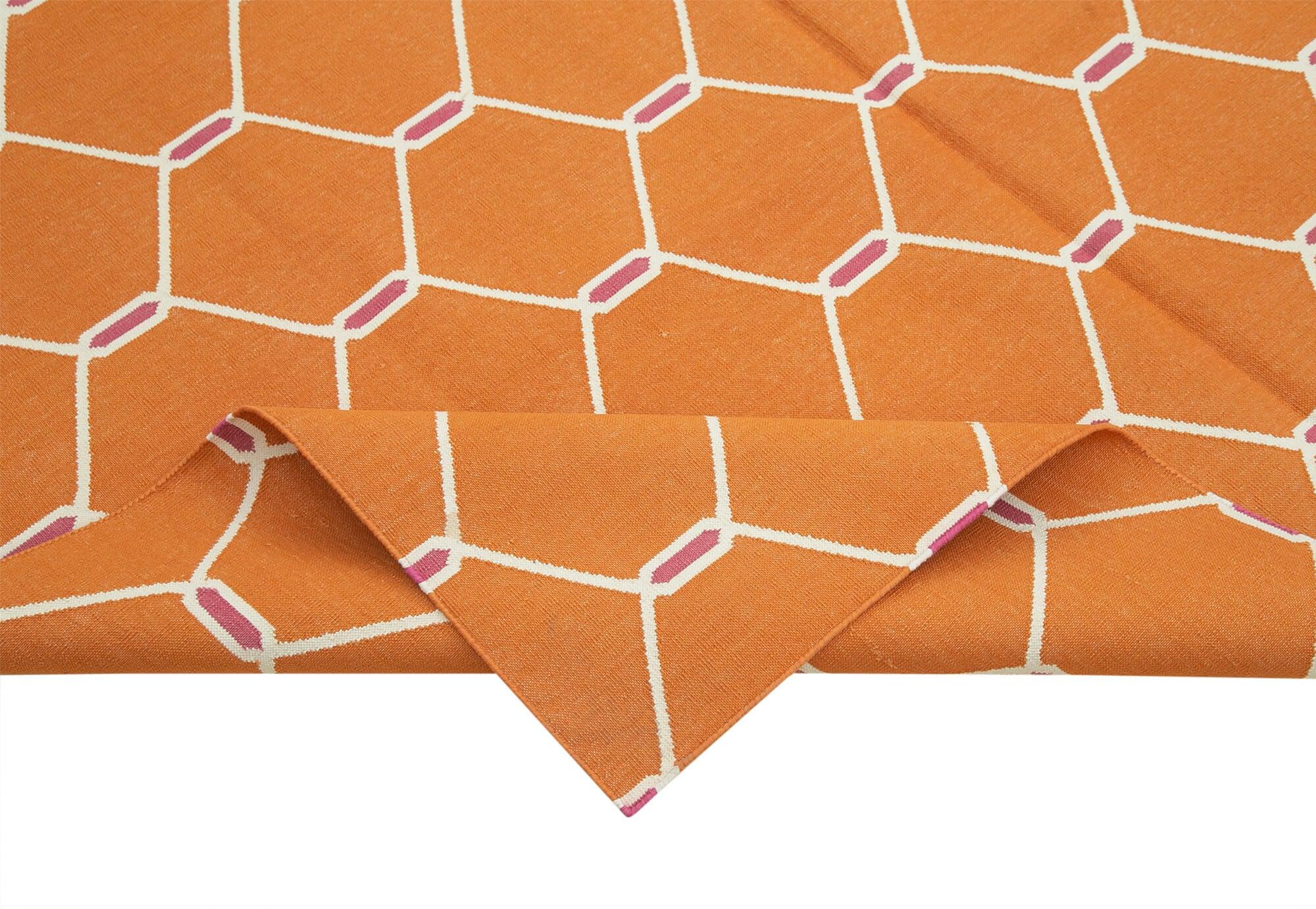 6 x 9 Orange Dhurrie Rug - 2810