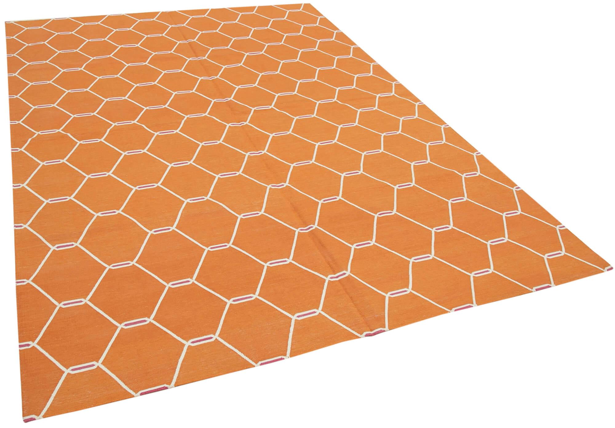 6 x 9 Orange Dhurrie Rug - 2812